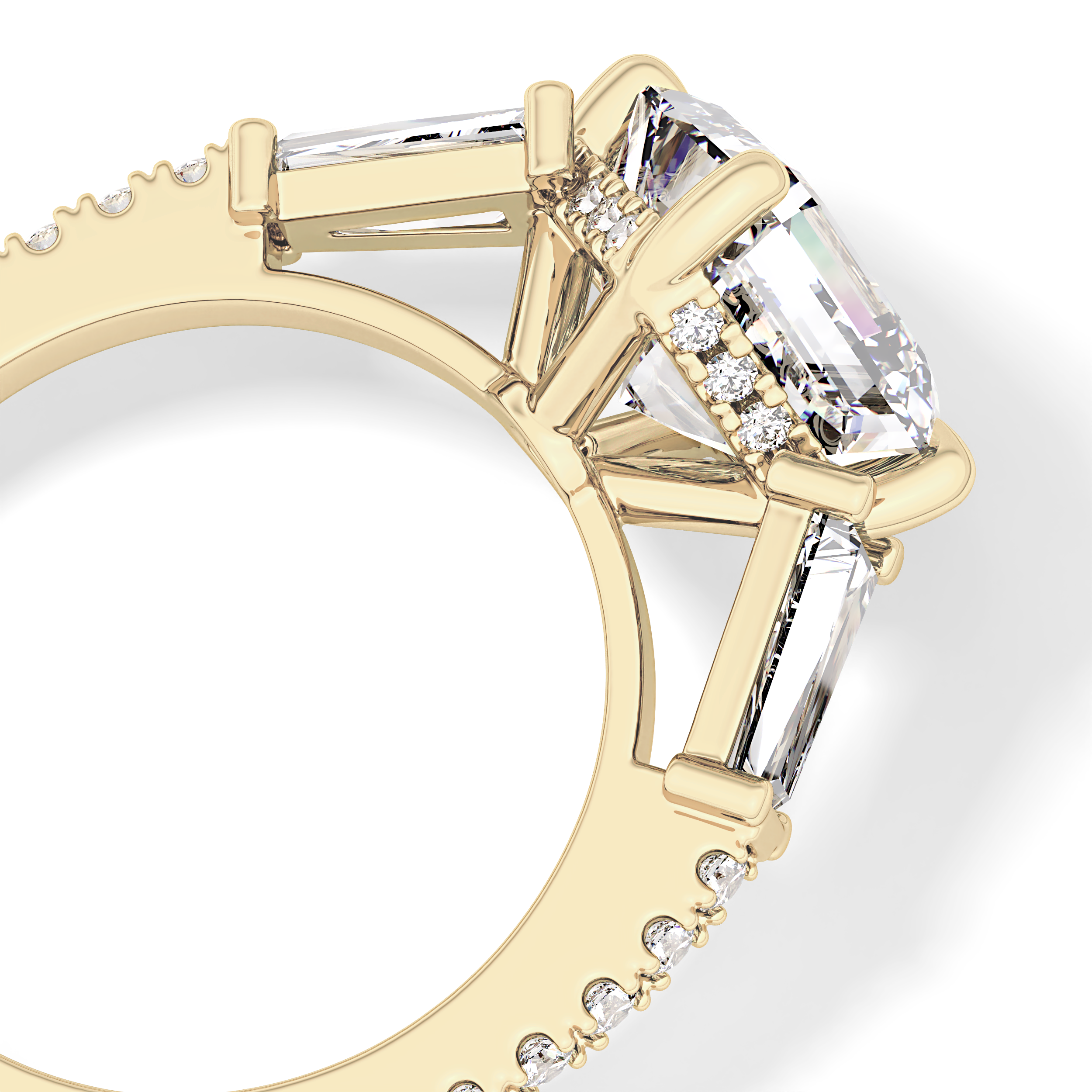 East West Asscher Cluster Lab Grown Diamond Engagement Ring
