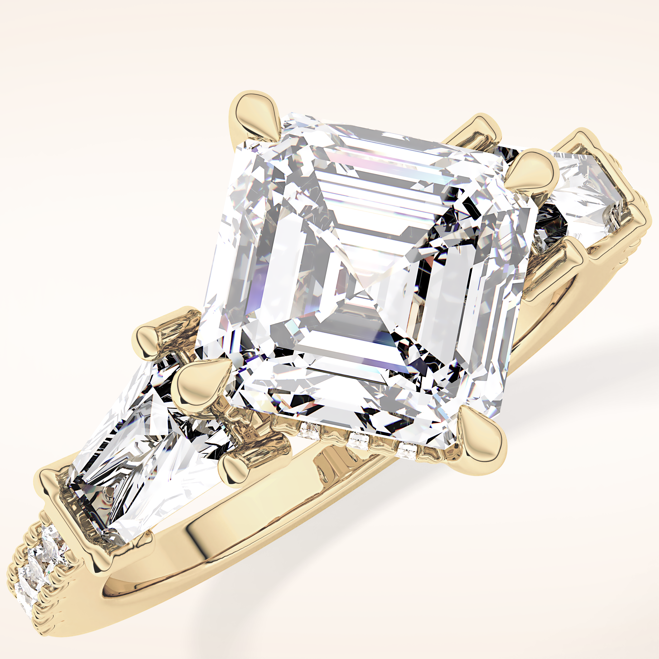 2.86 CT Emerald Shaped Cluster Moissanite Engagement Ring
