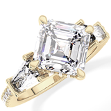 East West Asscher Cluster Lab Grown Diamond Engagement Ring