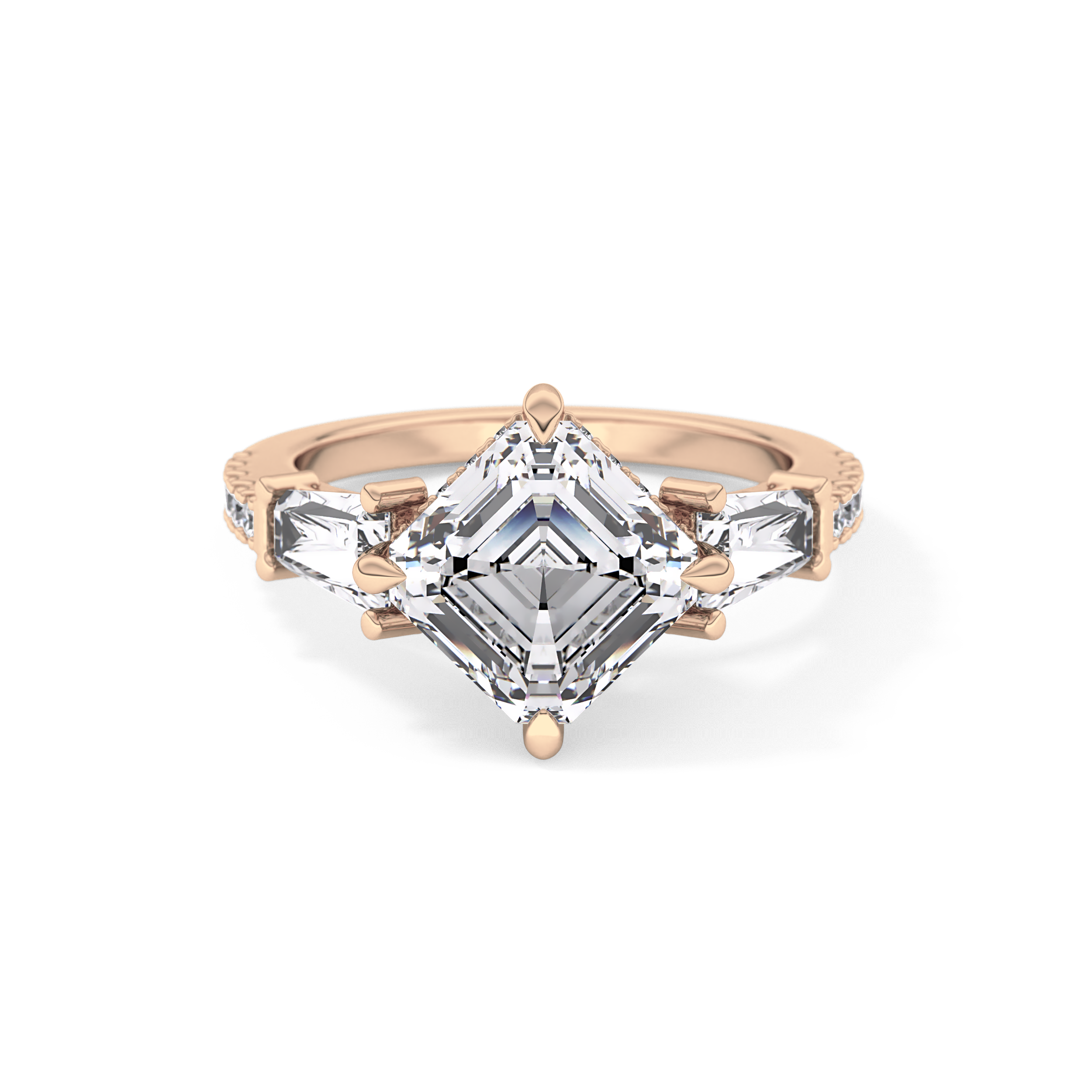 East West Asscher Cluster Lab Grown Diamond Engagement Ring