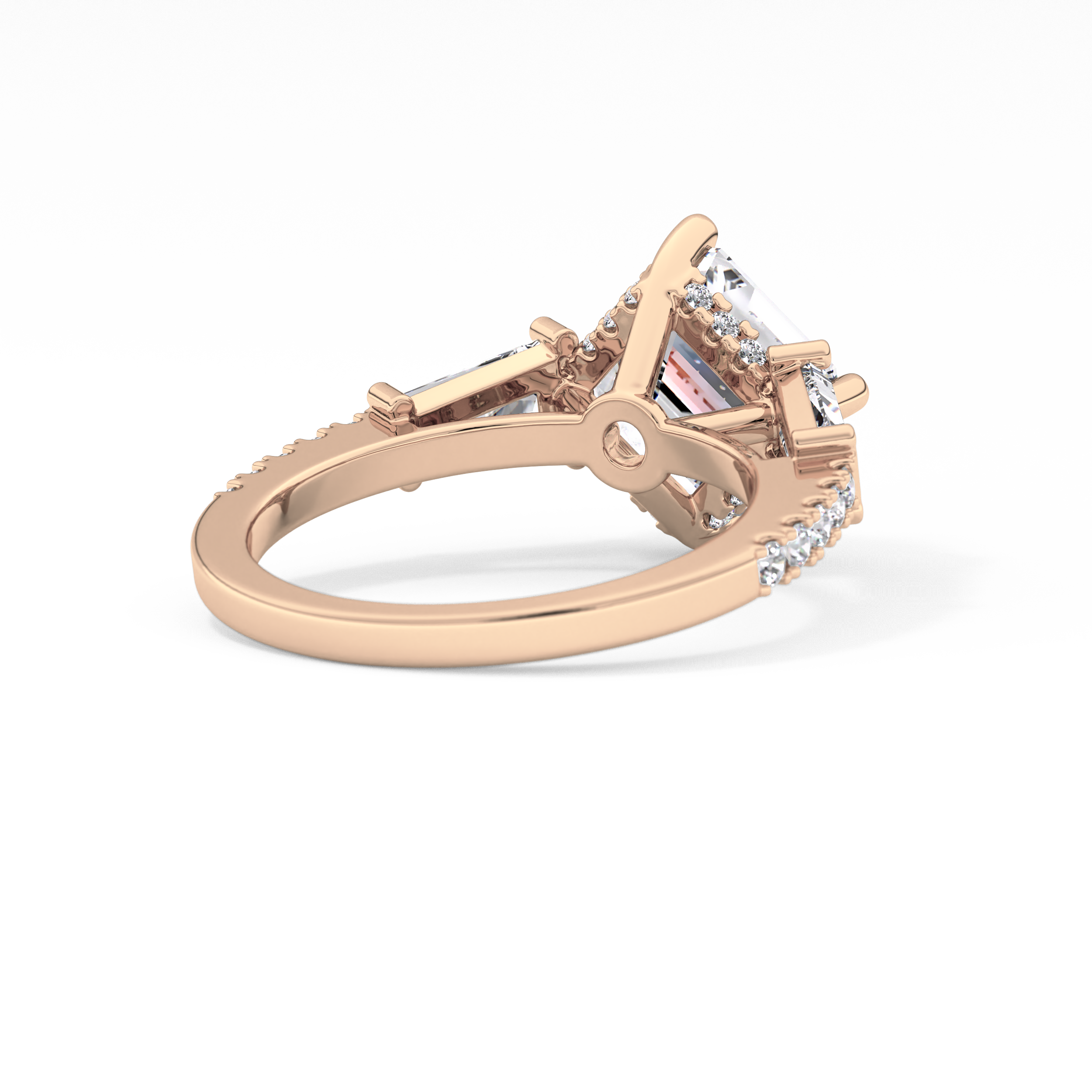 East West Asscher Cluster Lab Grown Diamond Engagement Ring