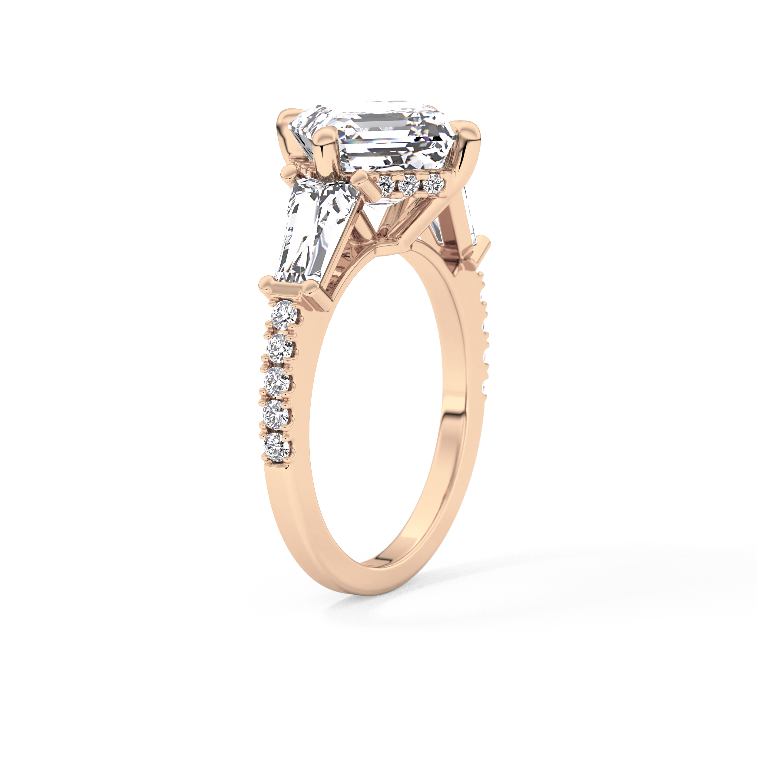 East West Asscher Cluster Lab Grown Diamond Engagement Ring