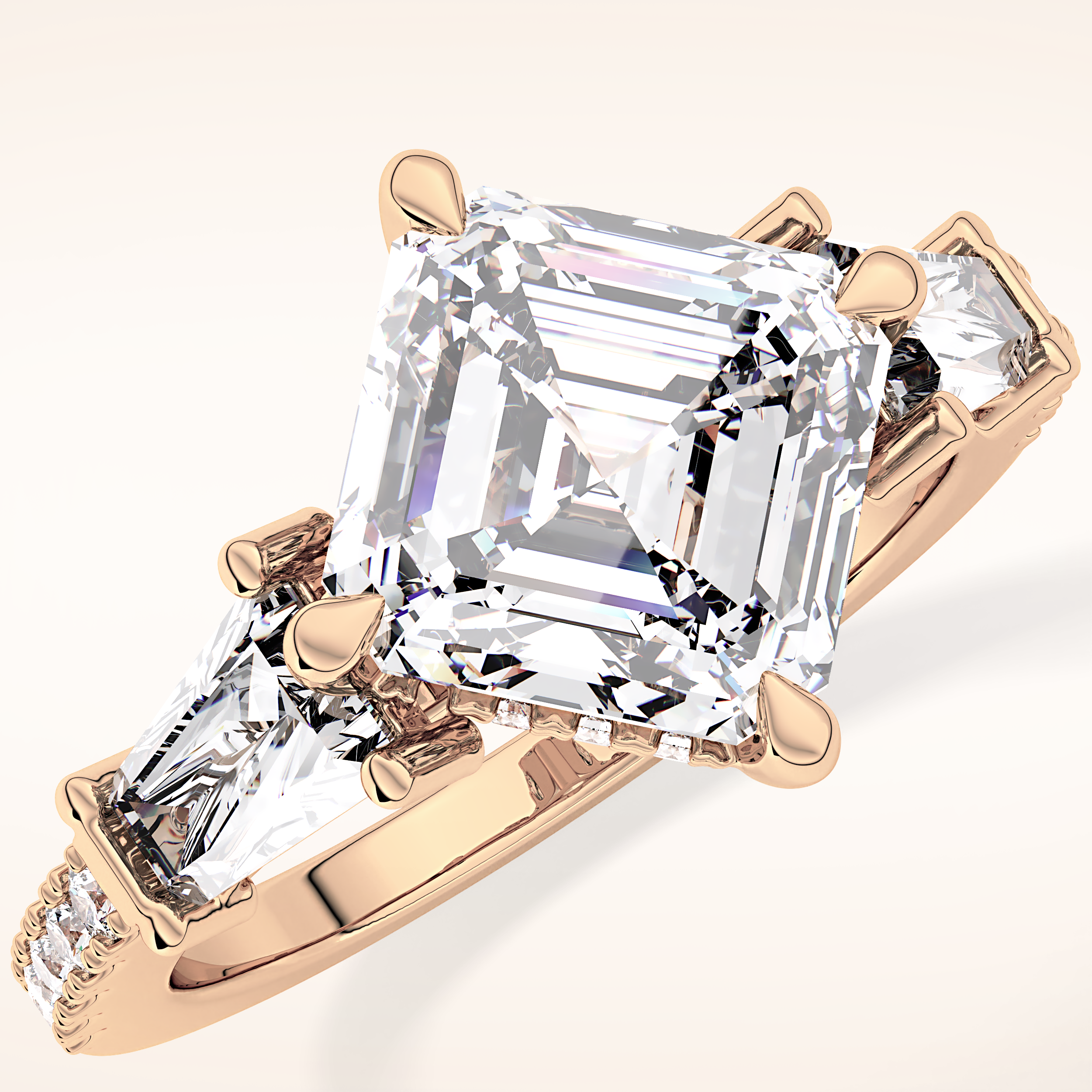 2.86 CT Emerald Shaped Cluster Moissanite Engagement Ring