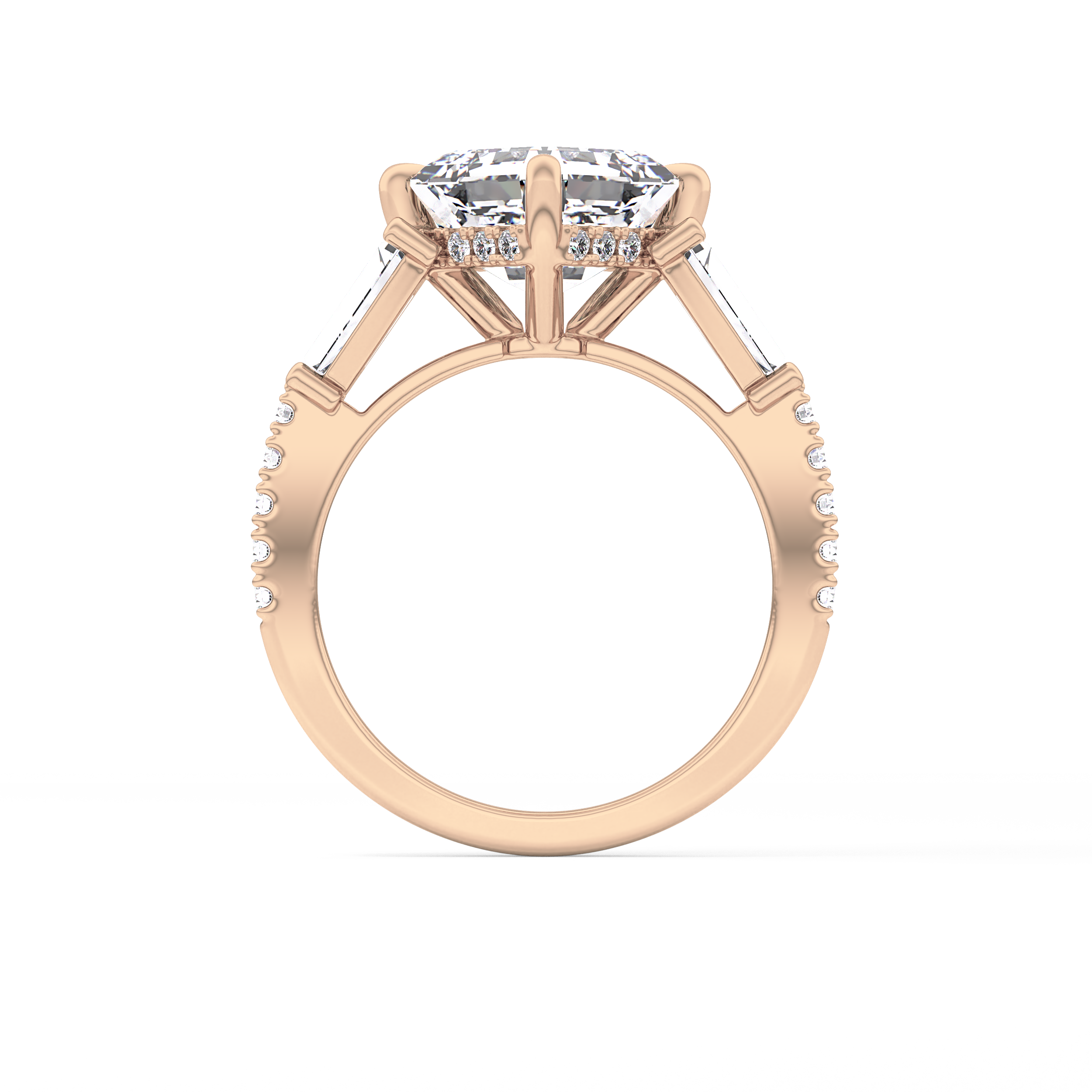 East West Asscher Cluster Lab Grown Diamond Engagement Ring
