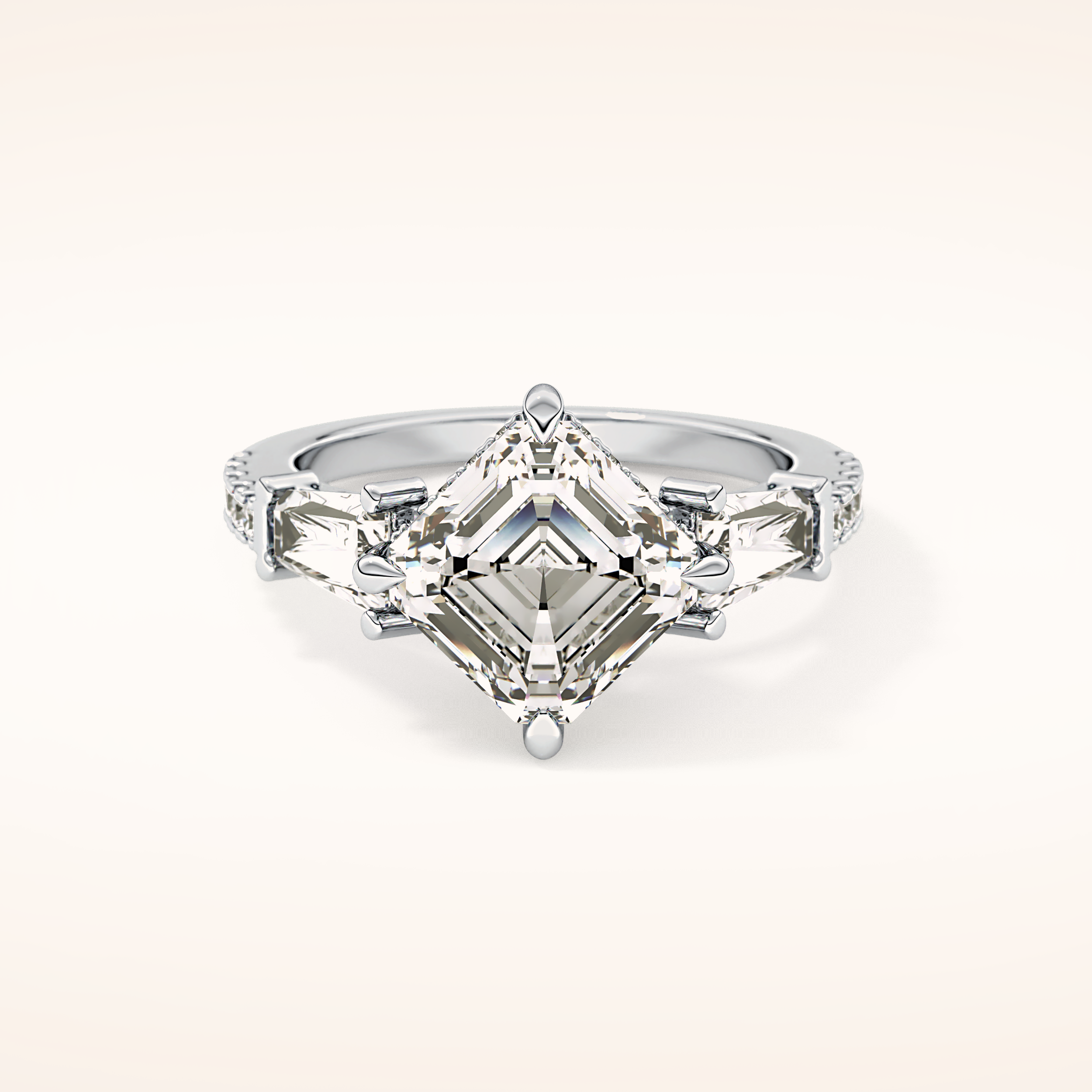 2.86 CT Emerald Shaped Cluster Moissanite Engagement Ring