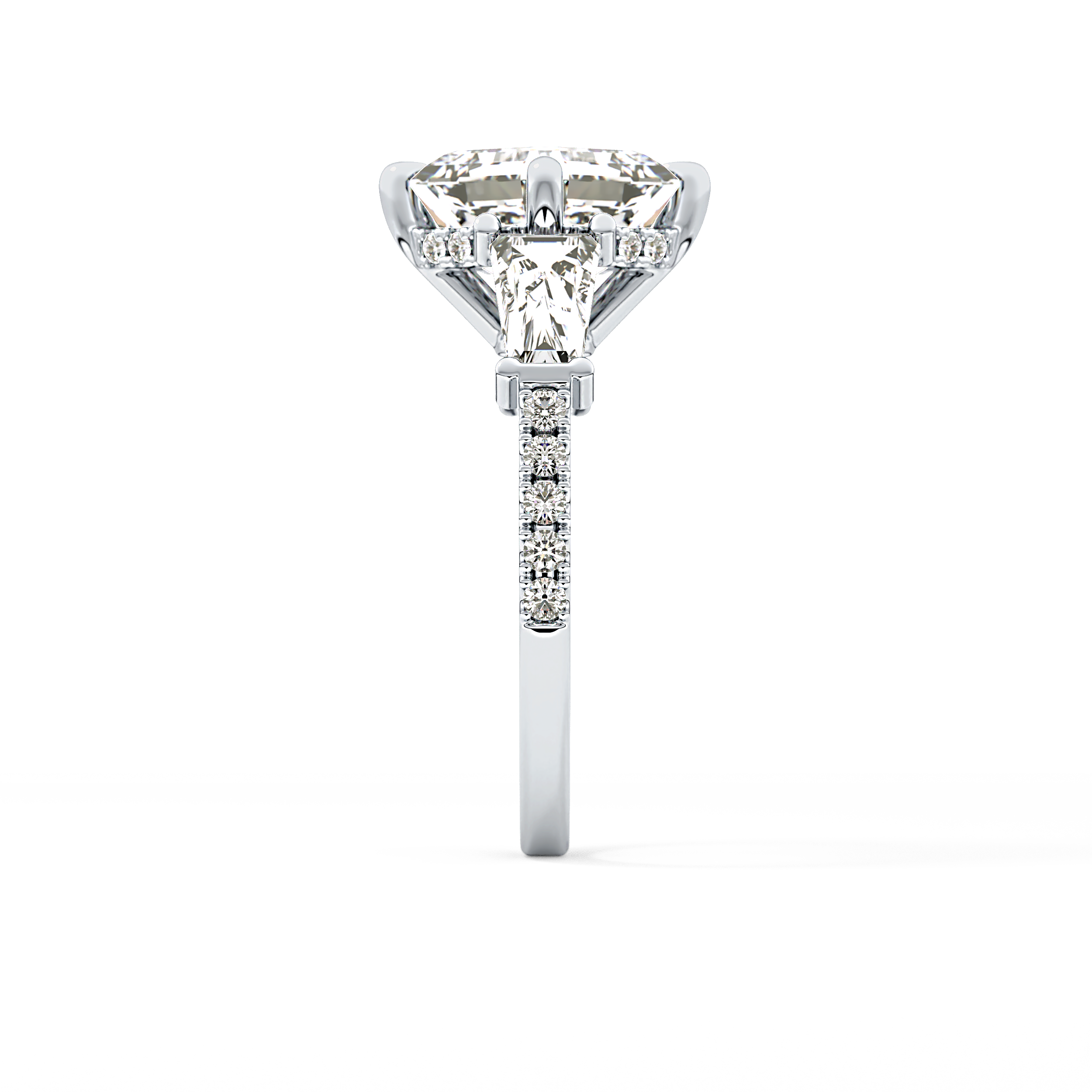 East West Asscher Cluster Lab Grown Diamond Engagement Ring