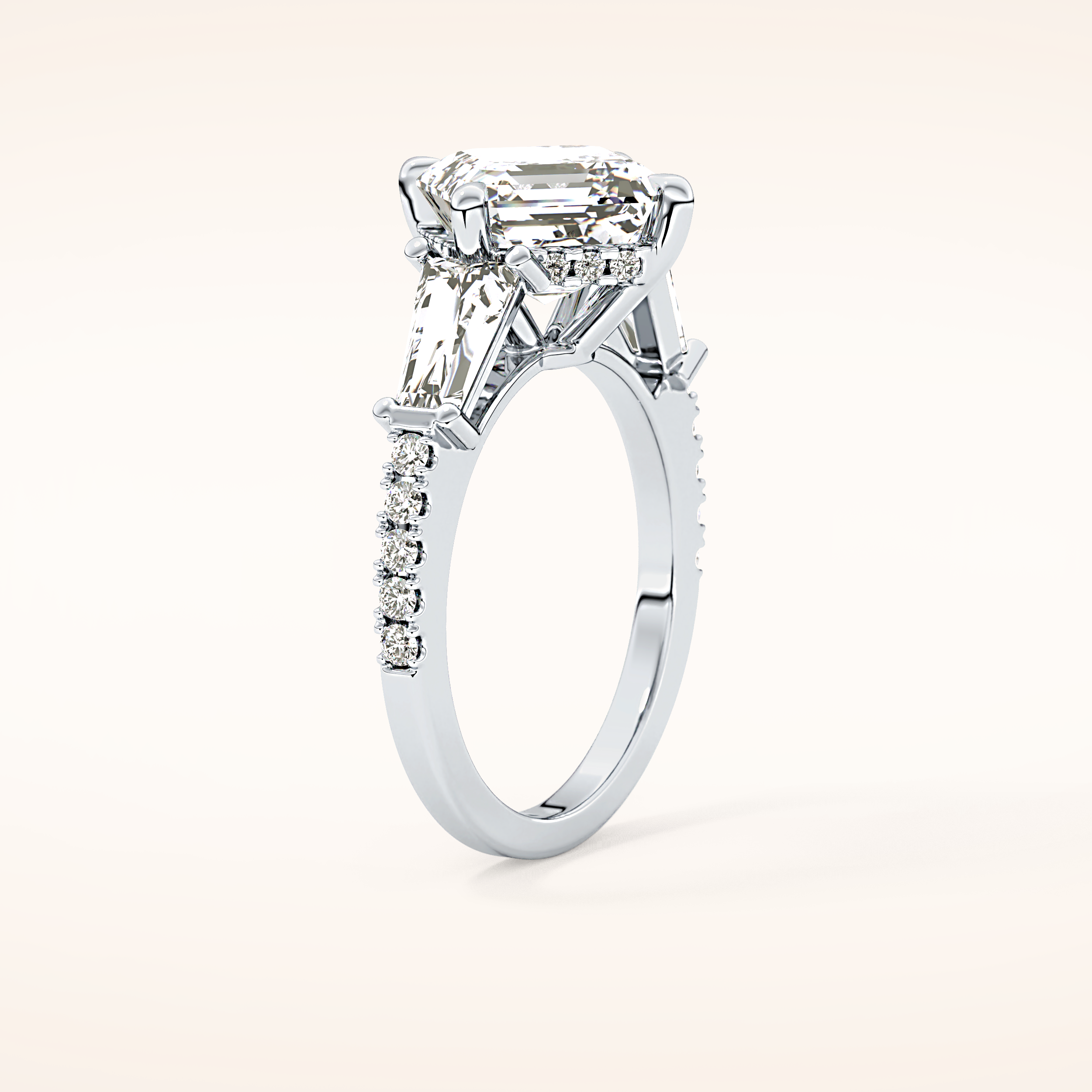 2.86 CT Emerald Shaped Cluster Moissanite Engagement Ring