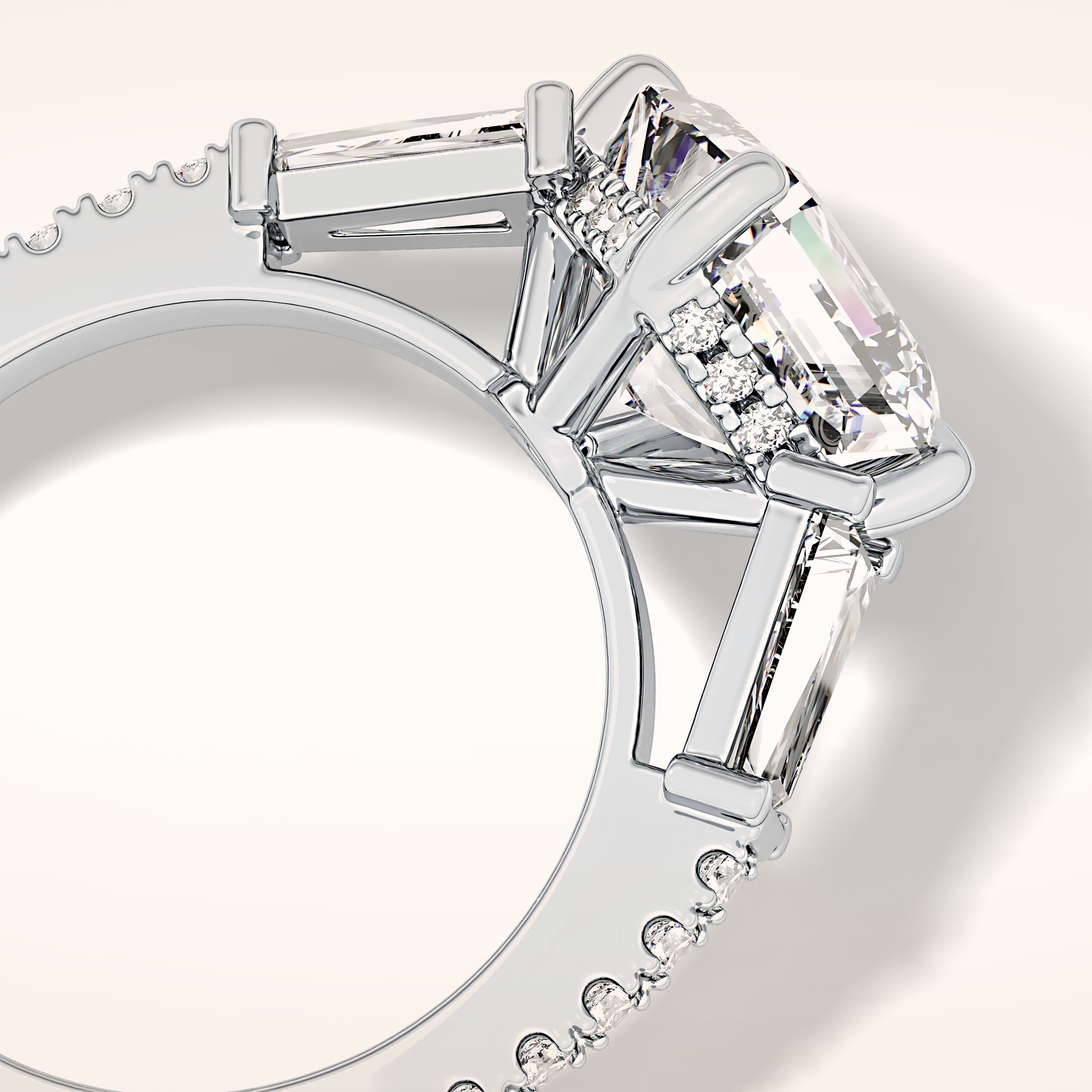 2.86 CT Emerald Shaped Cluster Moissanite Engagement Ring