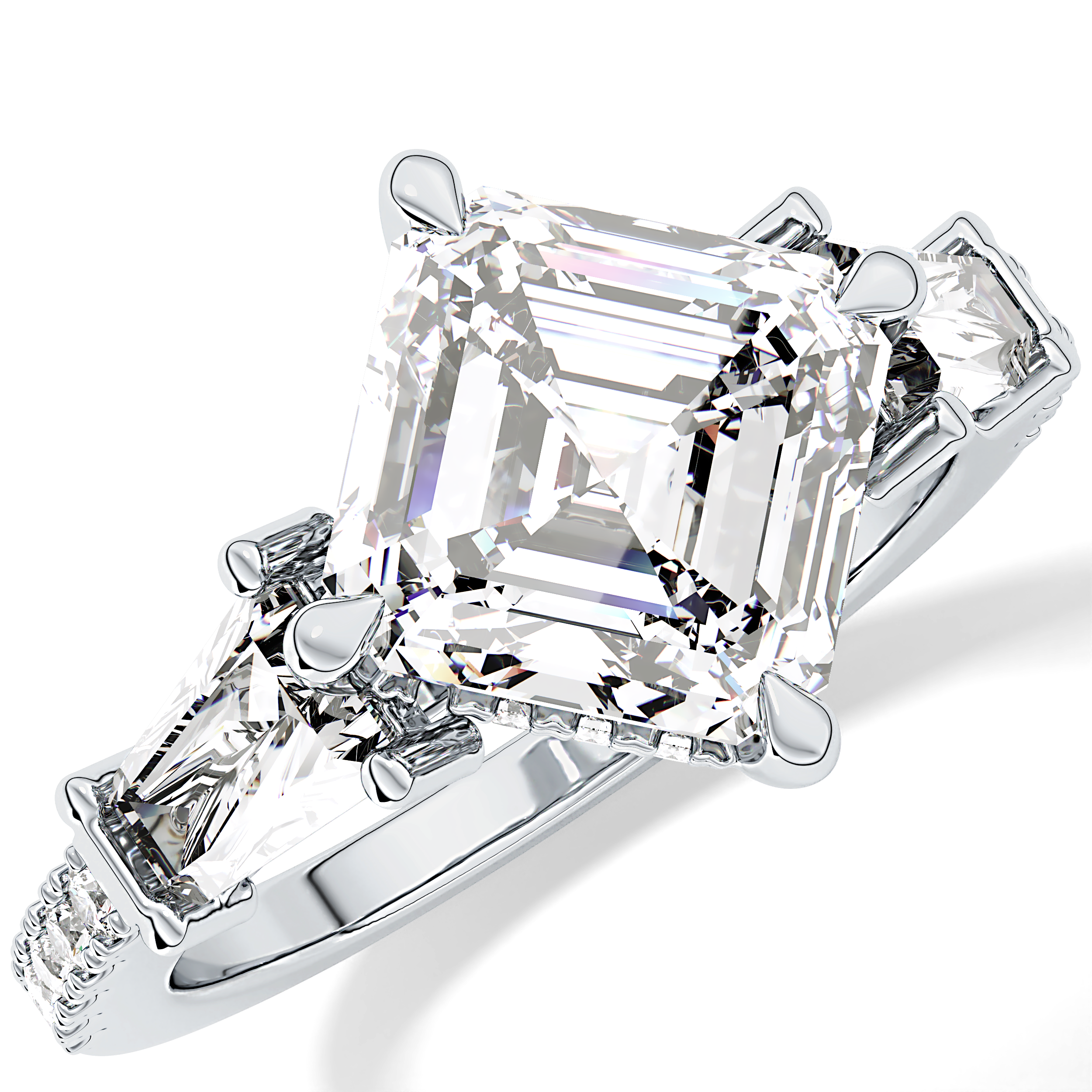 East West Asscher Cluster Lab Grown Diamond Engagement Ring