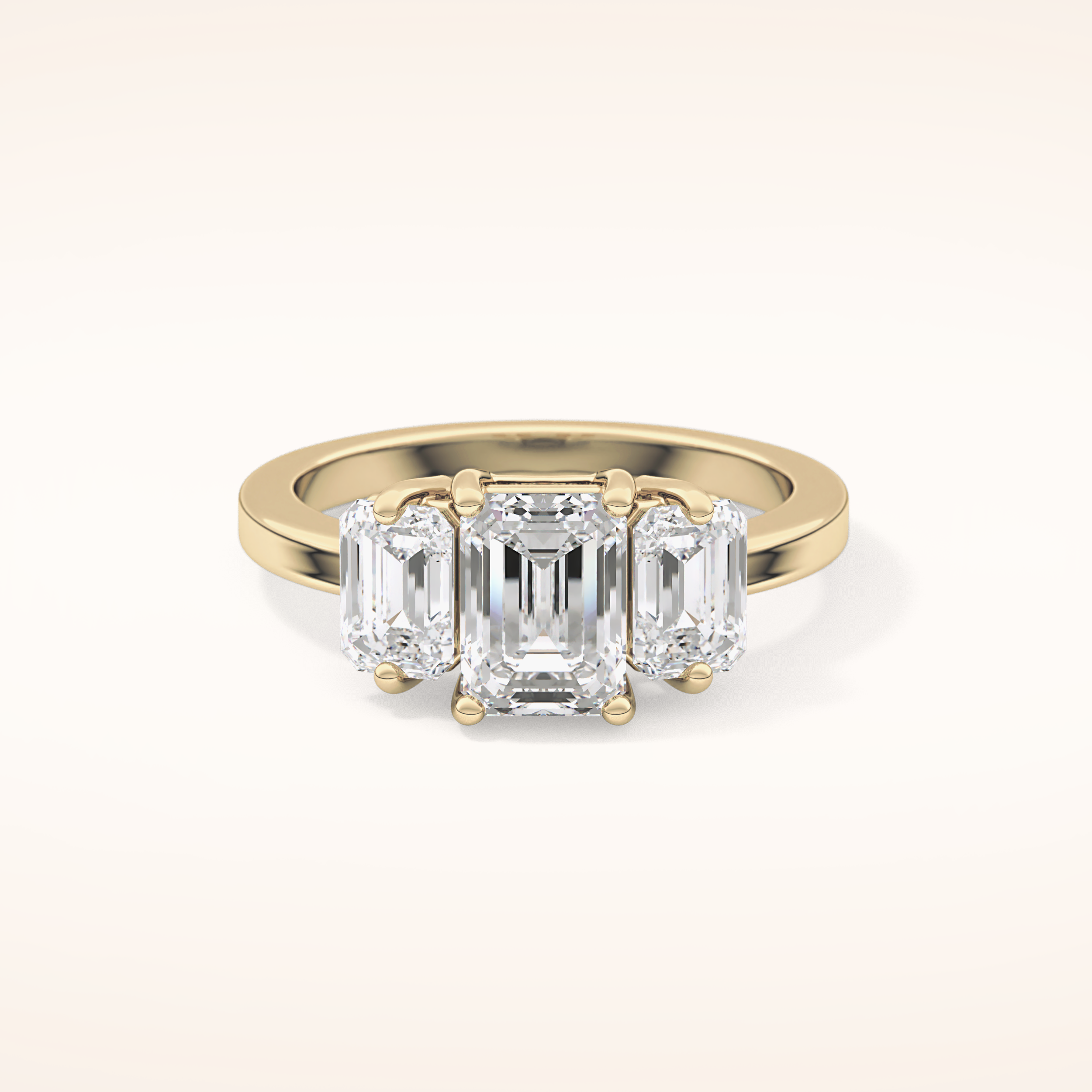1.25 CT Emerald Shaped Three Stone Moissanite Engagement Ring