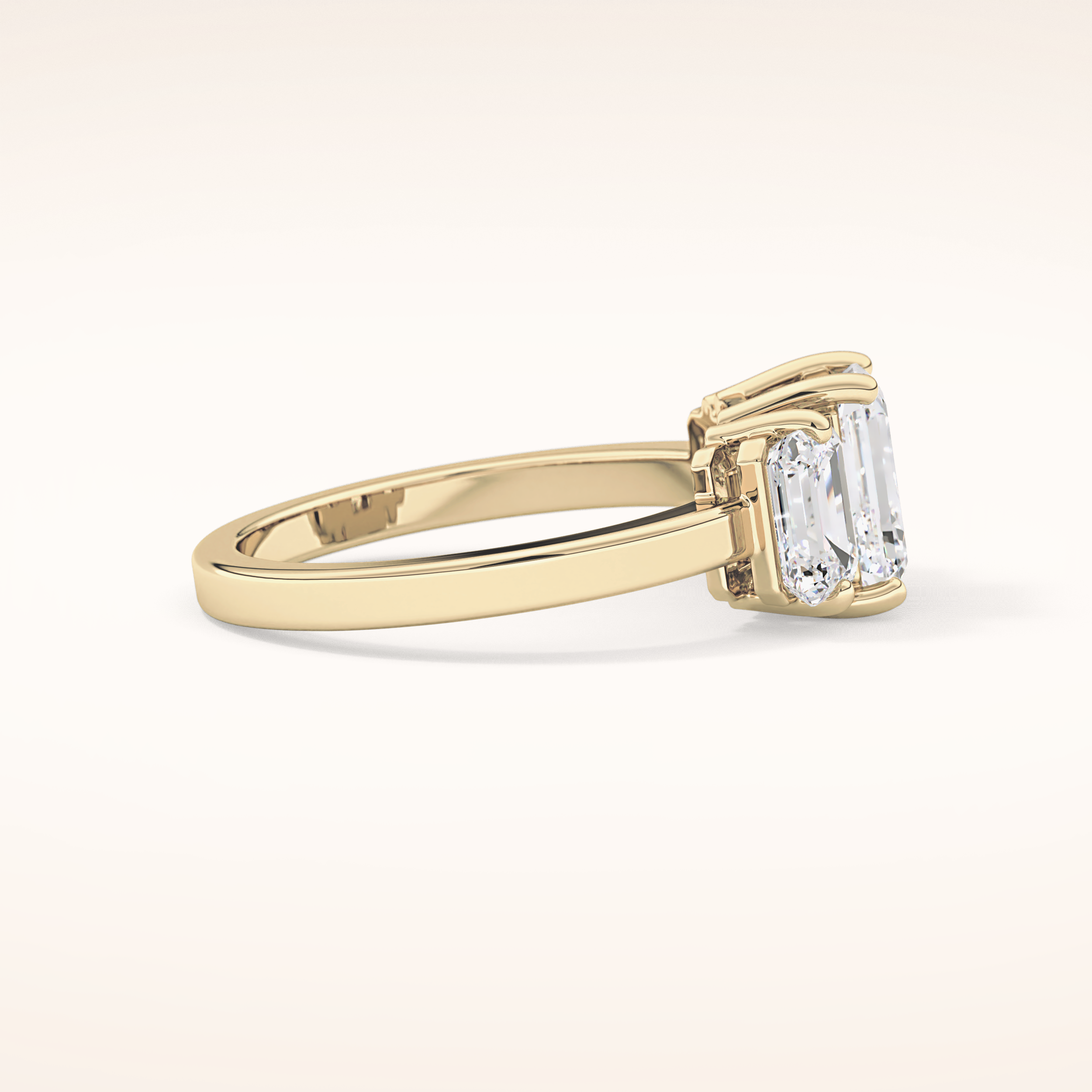 1.25 CT Emerald Shaped Three Stone Moissanite Engagement Ring