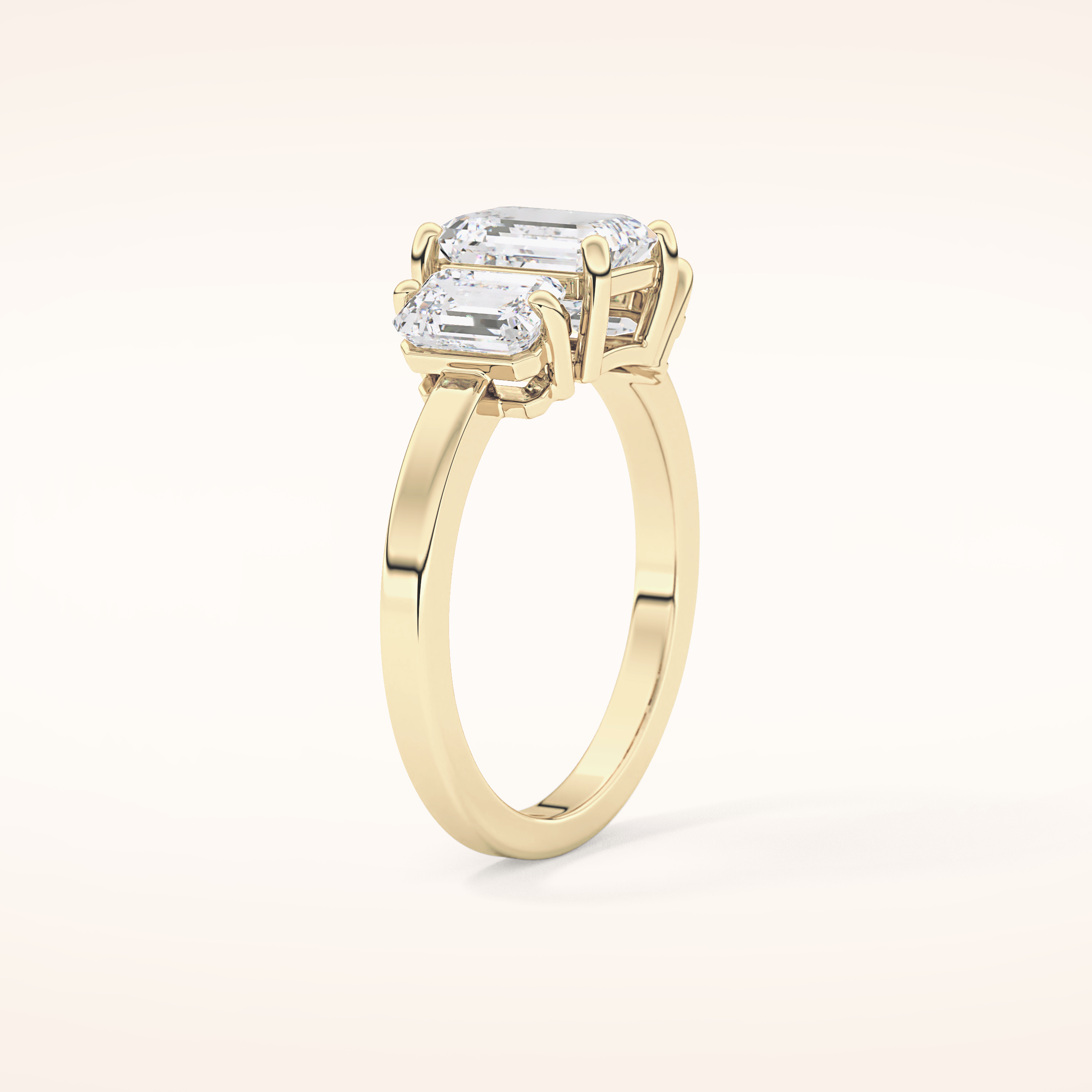 1.25 CT Emerald Shaped Three Stone Moissanite Engagement Ring
