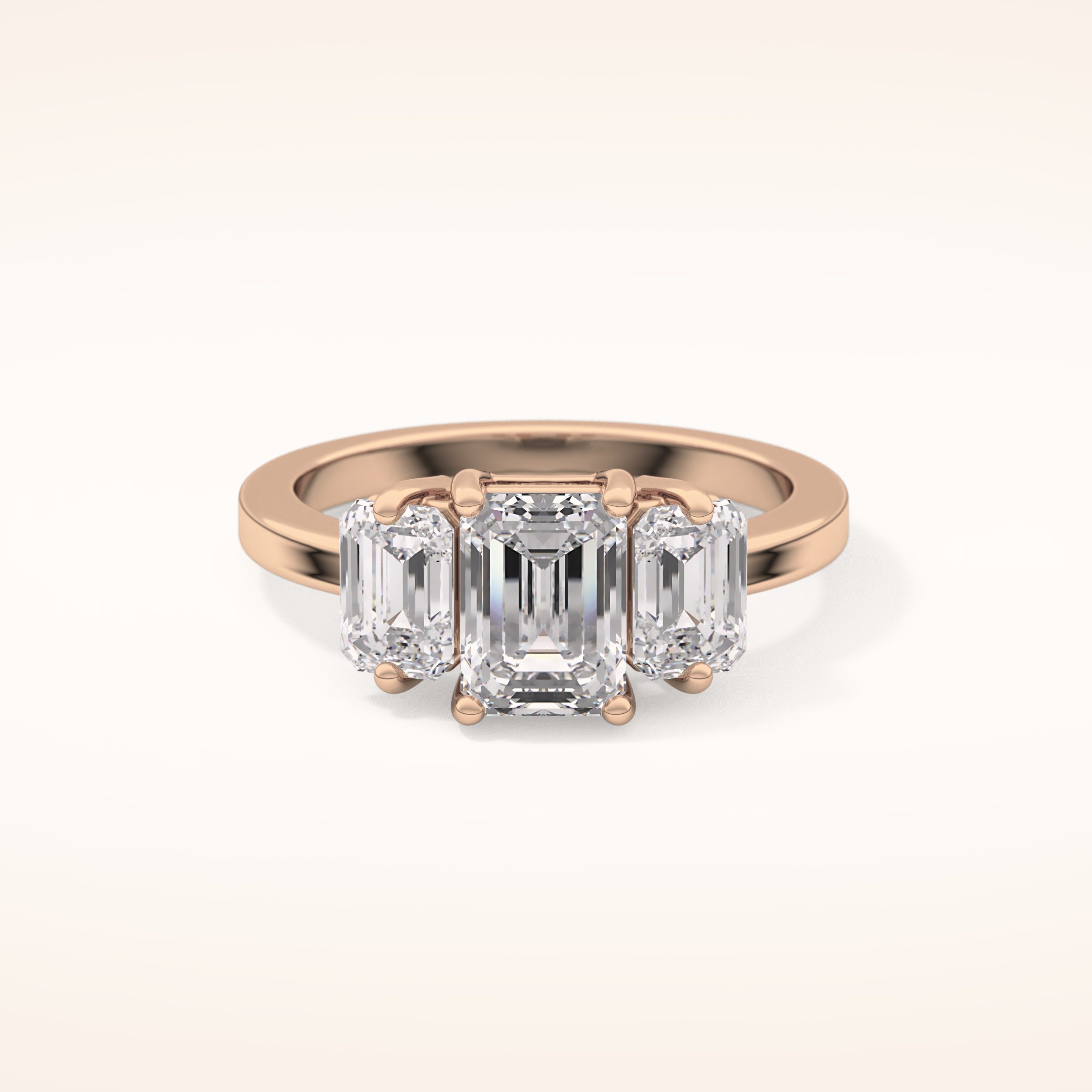 1.25 CT Emerald Shaped Three Stone Moissanite Engagement Ring