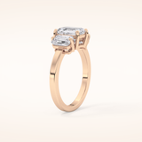 1.25 CT Emerald Shaped Three Stone Moissanite Engagement Ring