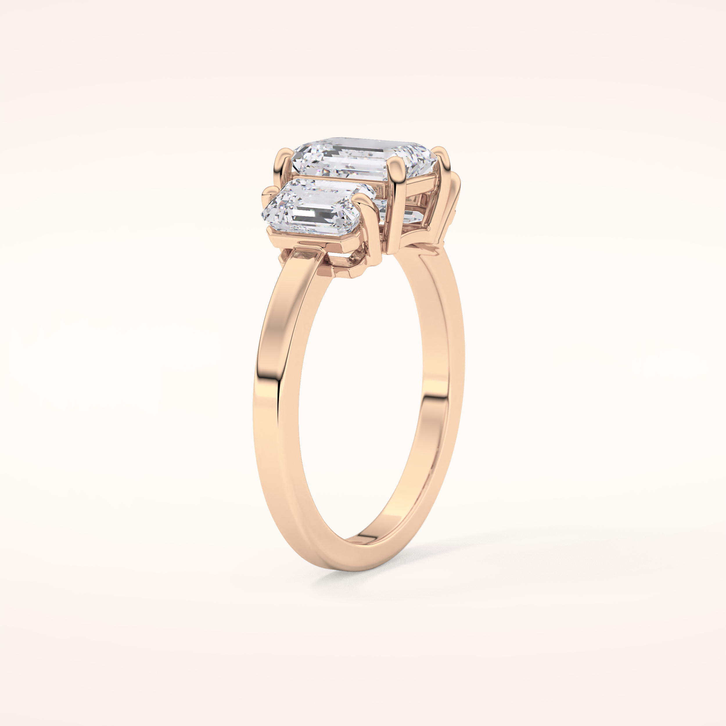 1.25 CT Emerald Shaped Three Stone Moissanite Engagement Ring