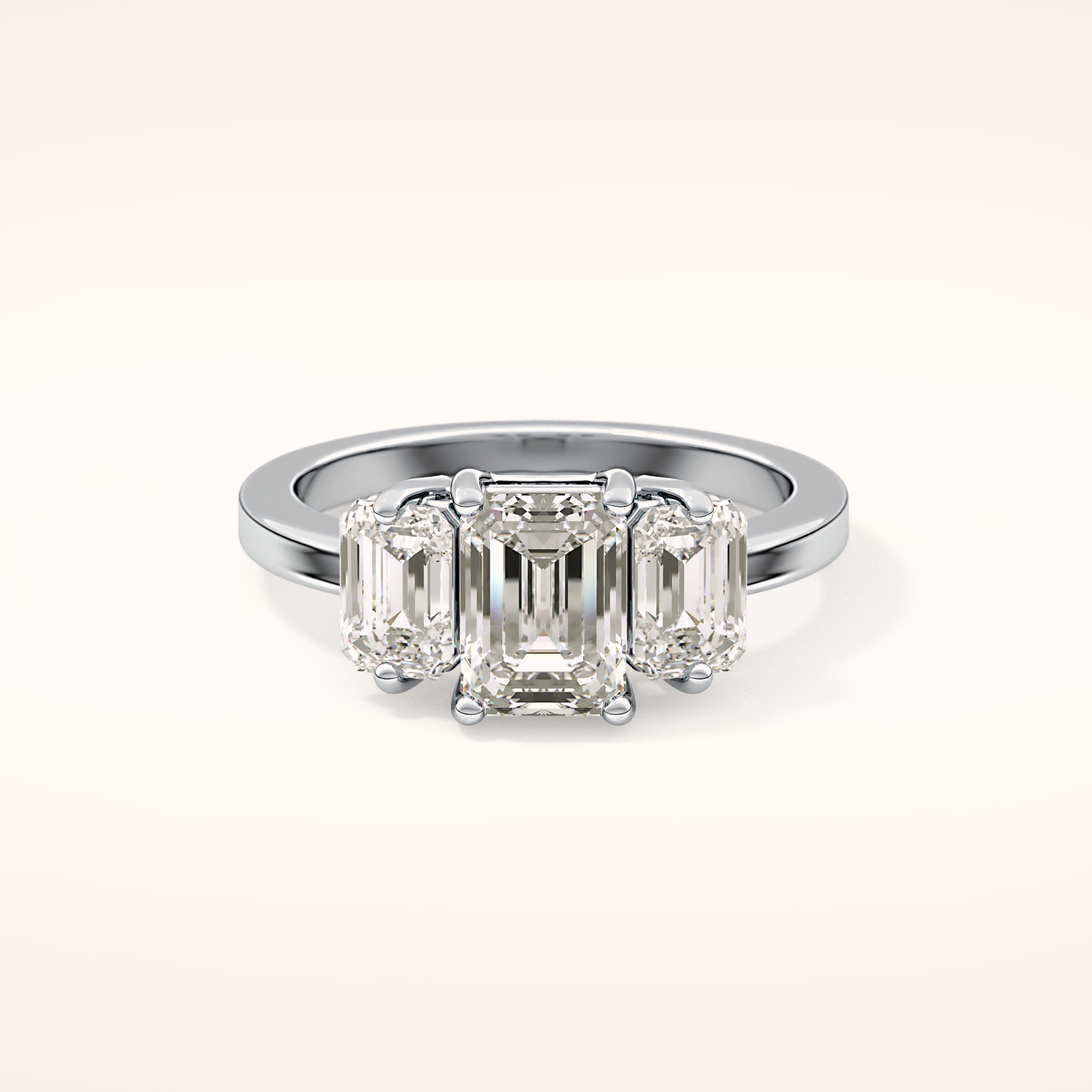 1.25 CT Emerald Shaped Three Stone Moissanite Engagement Ring