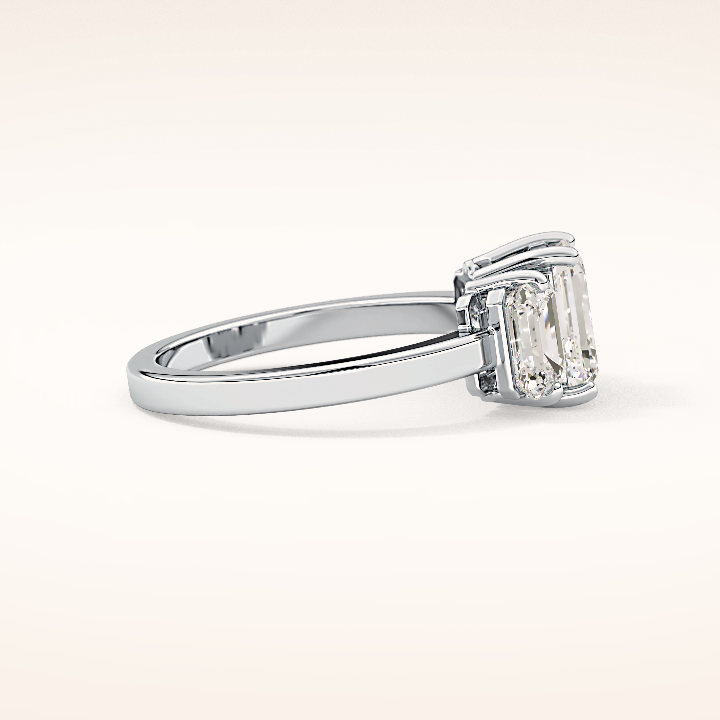 1.25 CT Emerald Shaped Three Stone Moissanite Engagement Ring