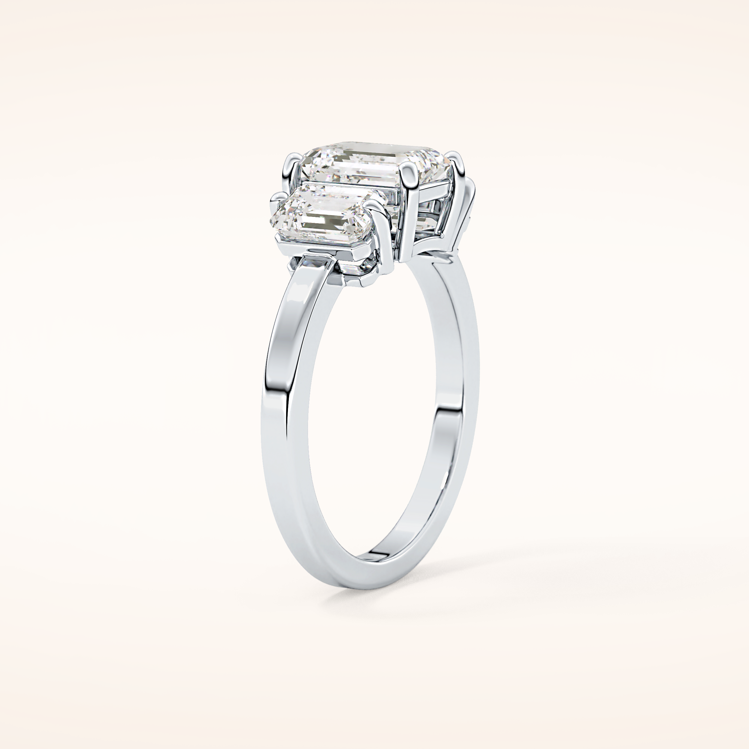 1.25 CT Emerald Shaped Three Stone Moissanite Engagement Ring