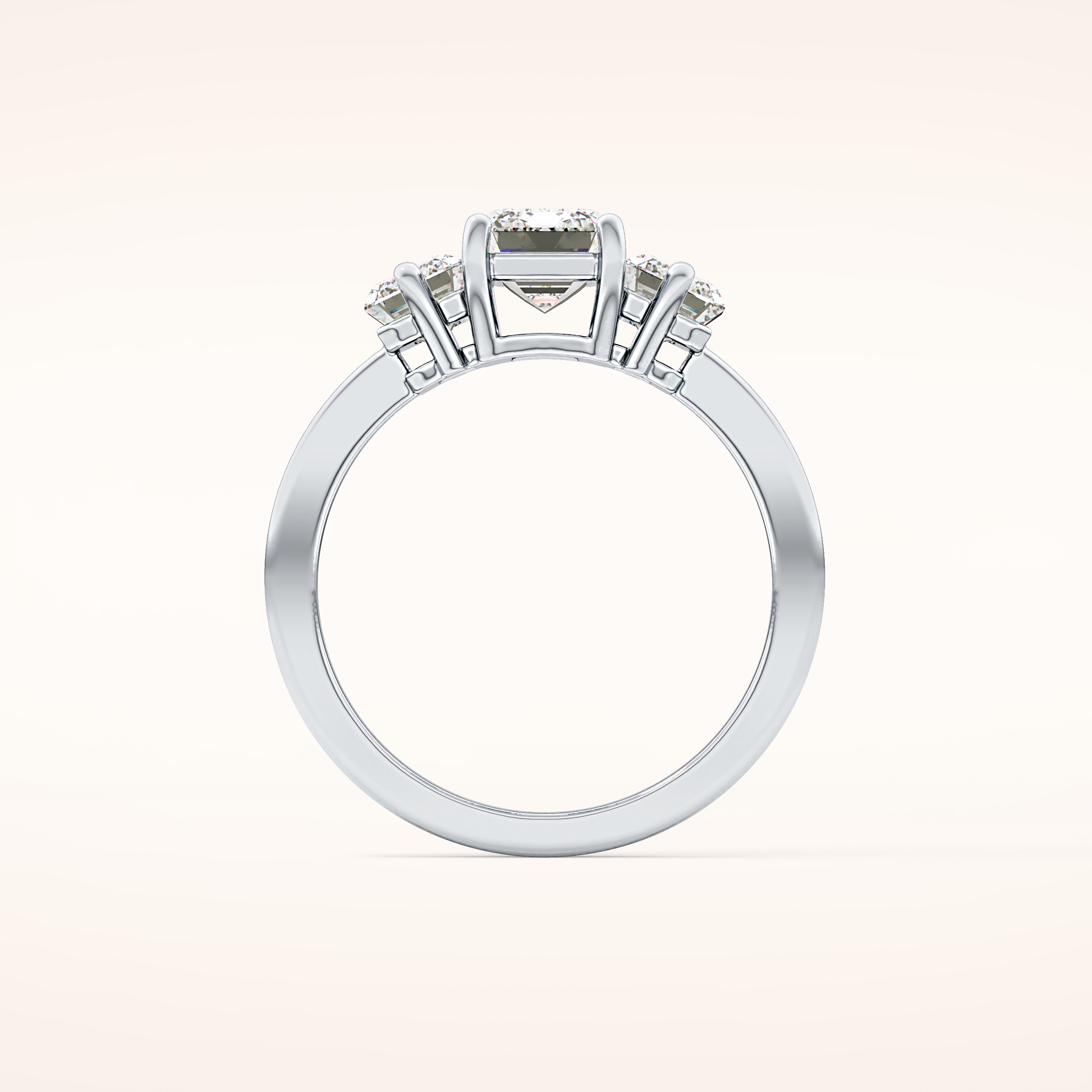 1.25 CT Emerald Shaped Three Stone Moissanite Engagement Ring