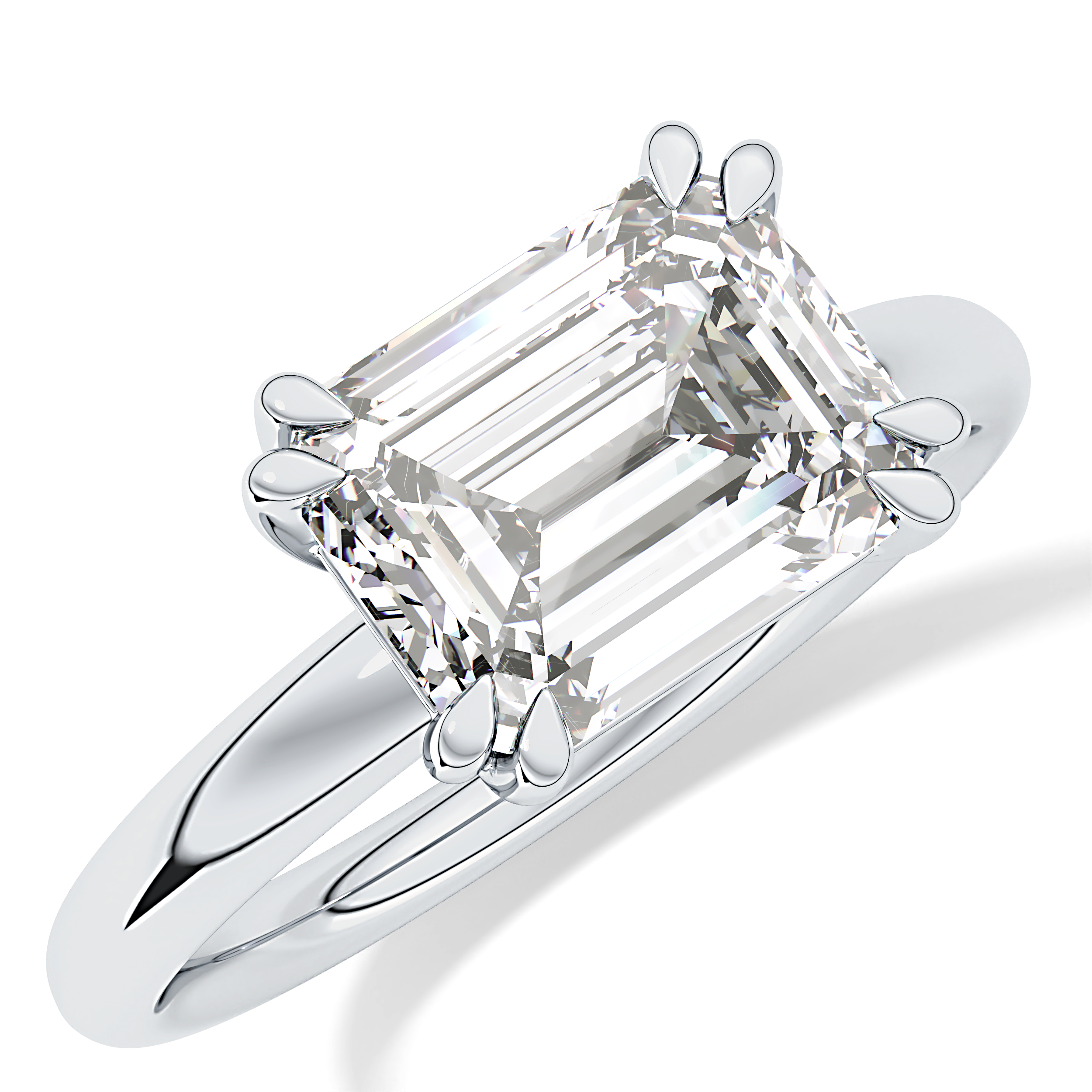East West Emerald Solitaire Lab Grown Diamond Engagement Ring