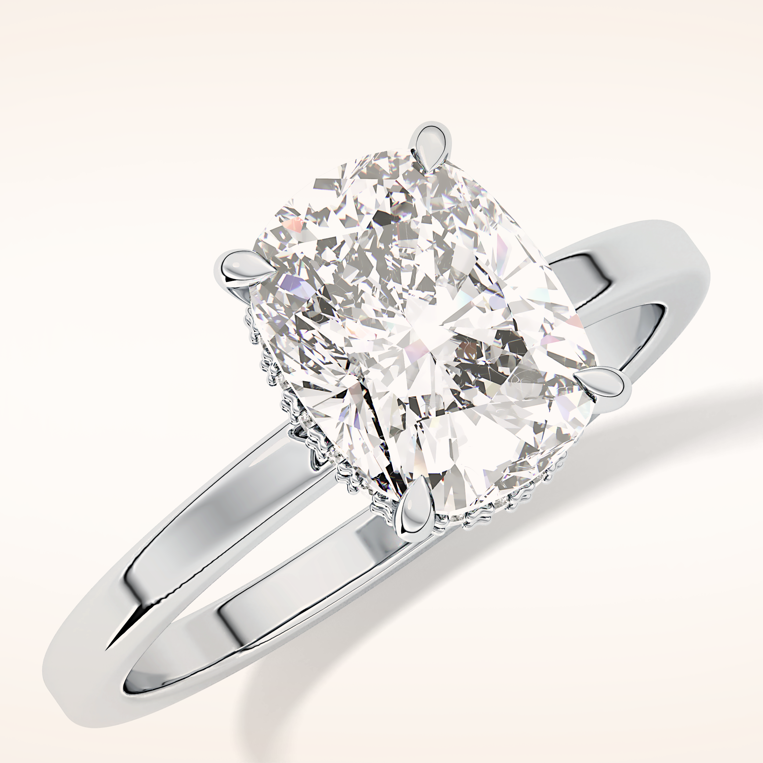 1.94 CT Cushion Shaped Hidden Halo Moissanite Engagement Ring