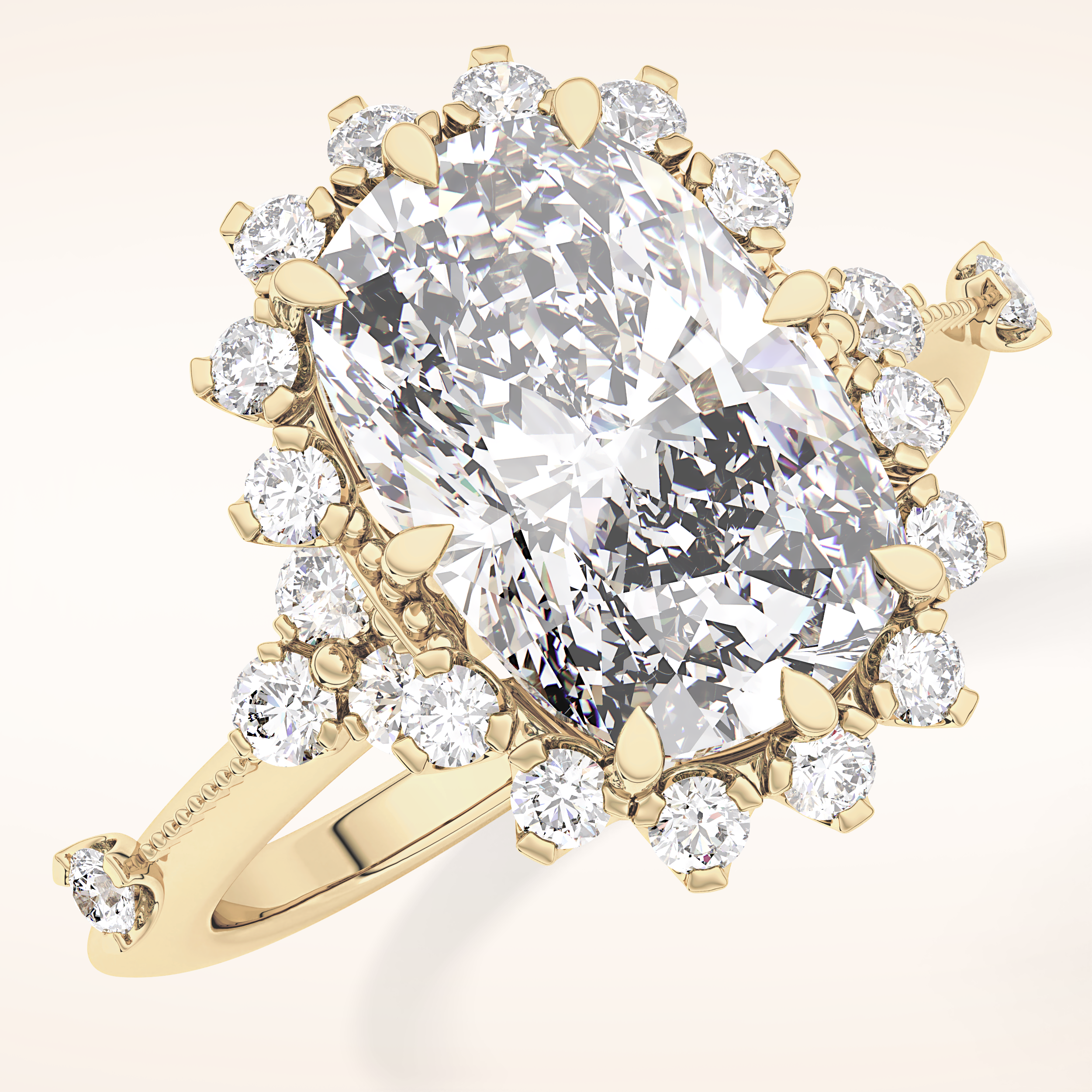 4.05 CT Cushion Shaped Halo Moissanite Engagement Ring