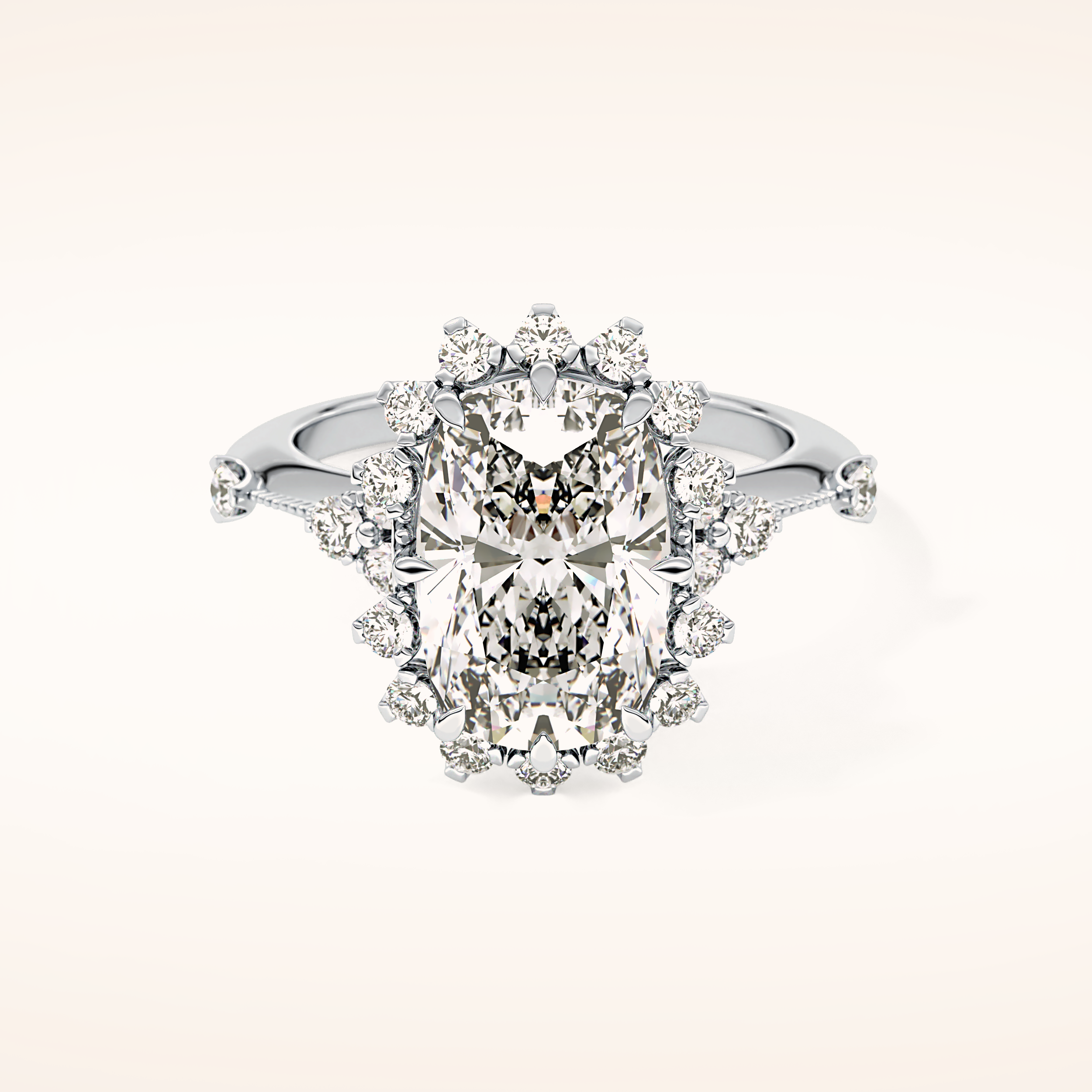 4.05 CT Cushion Shaped Halo Moissanite Engagement Ring