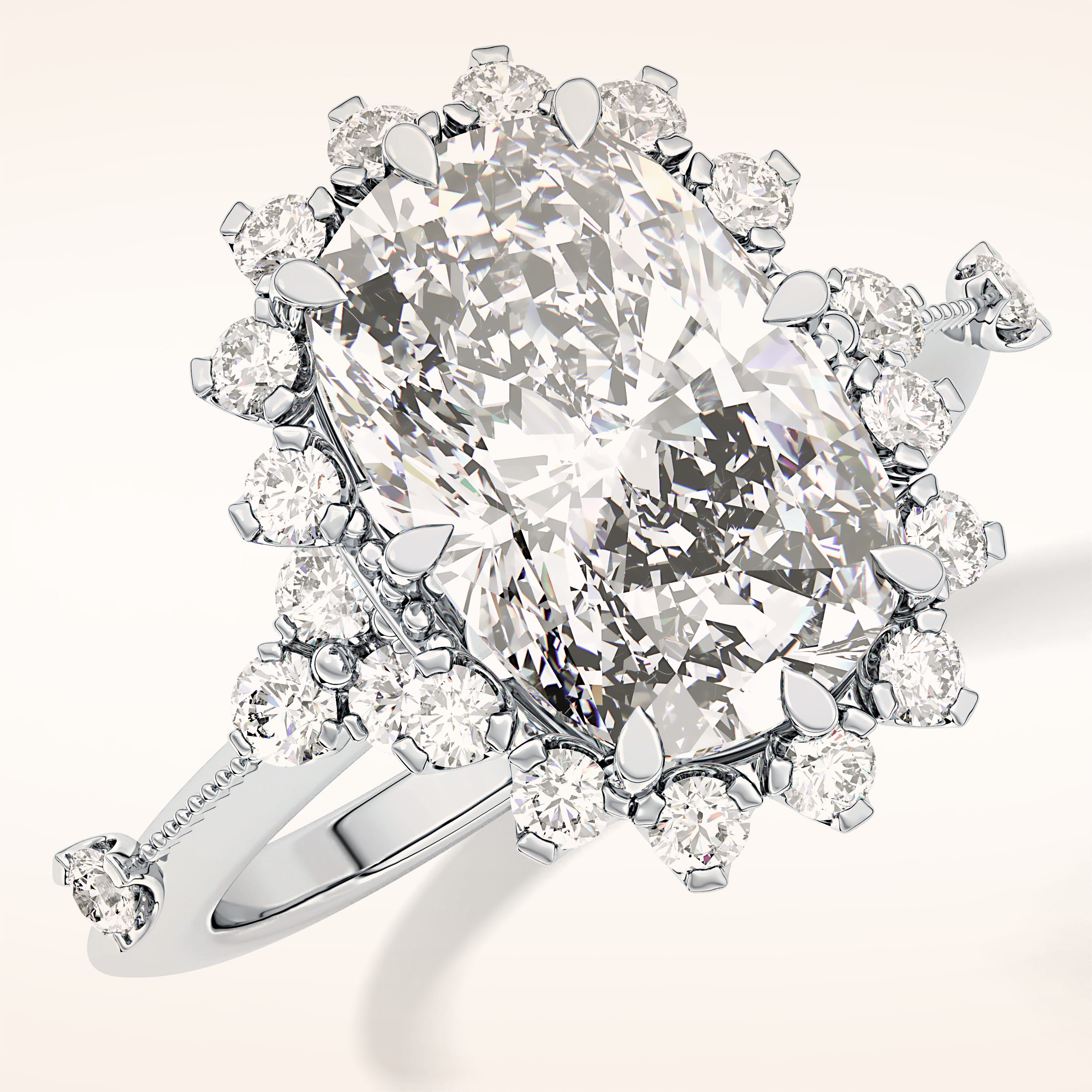 4.05 CT Cushion Shaped Halo Moissanite Engagement Ring
