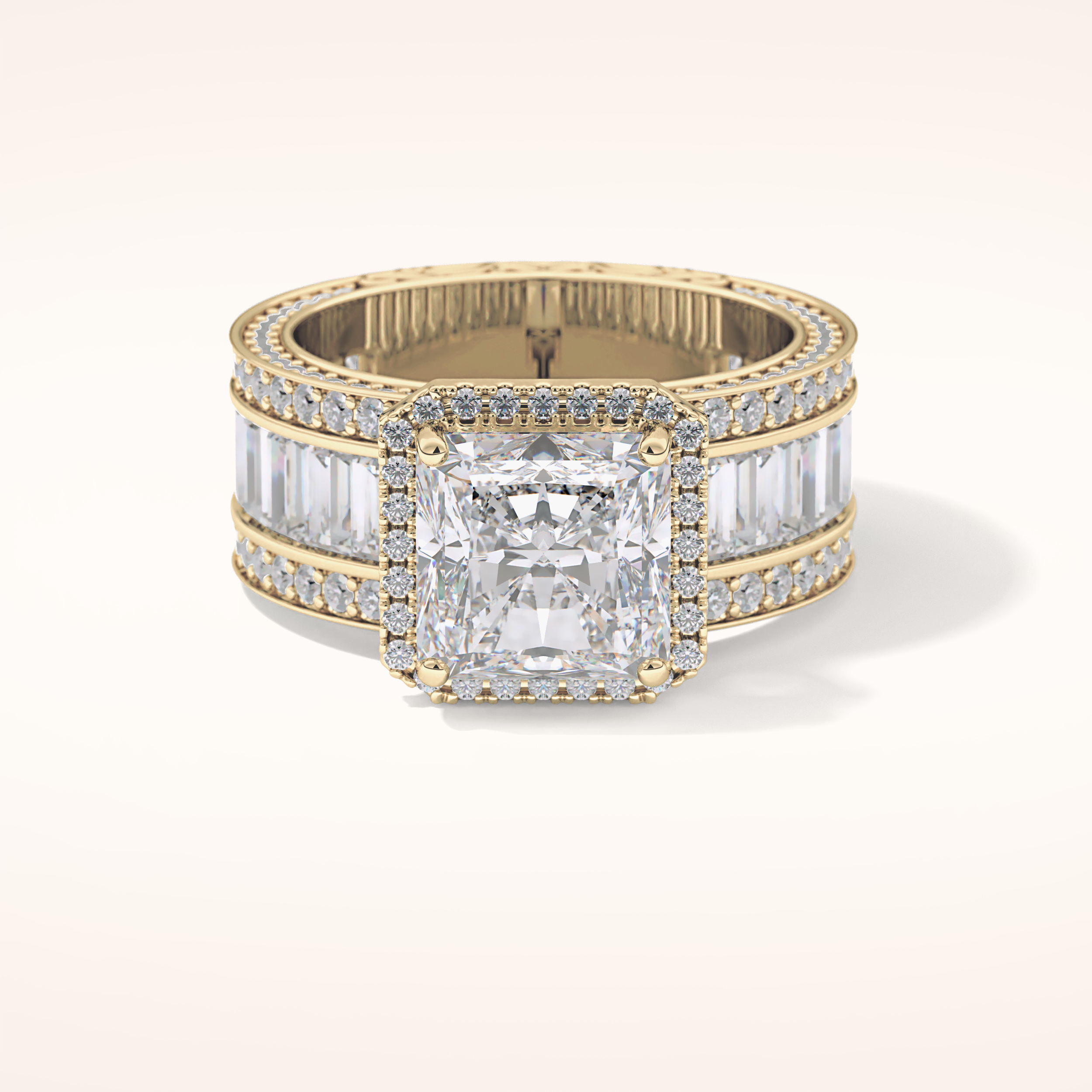 3.73 CT Radiant Shaped Halo & Pave Moissanite Engagement Ring