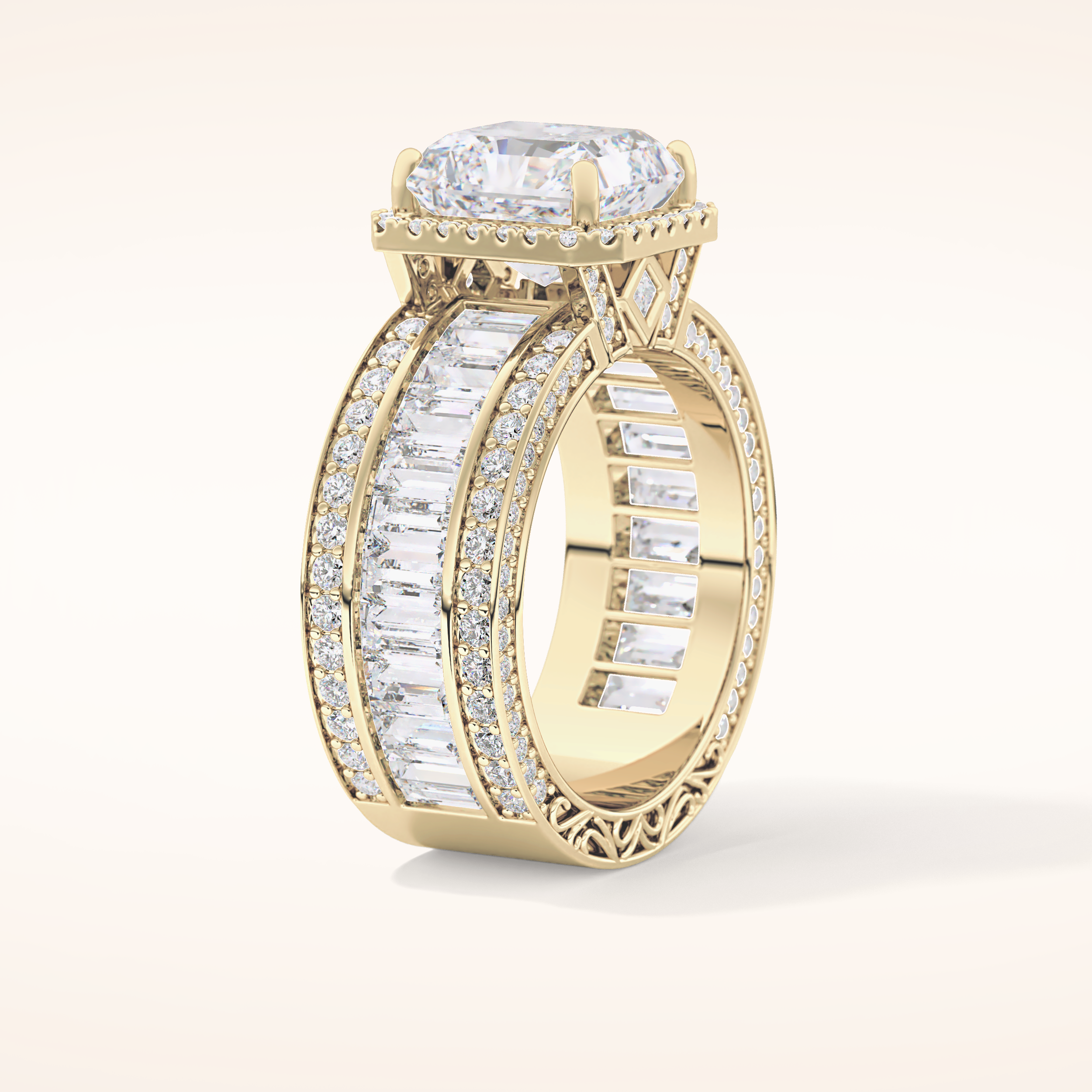3.73 CT Radiant Shaped Halo & Pave Moissanite Engagement Ring