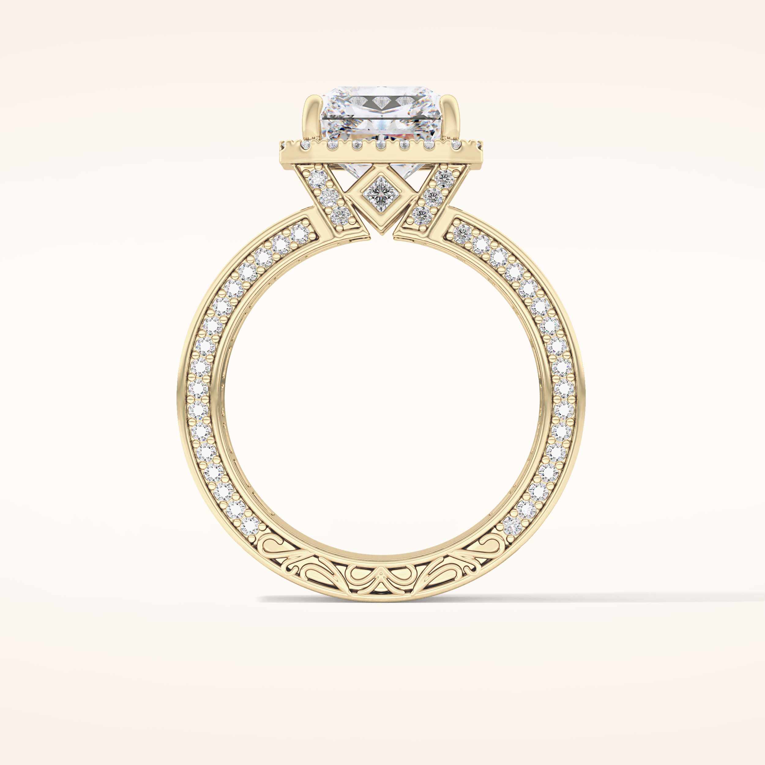 3.73 CT Radiant Shaped Halo & Pave Moissanite Engagement Ring