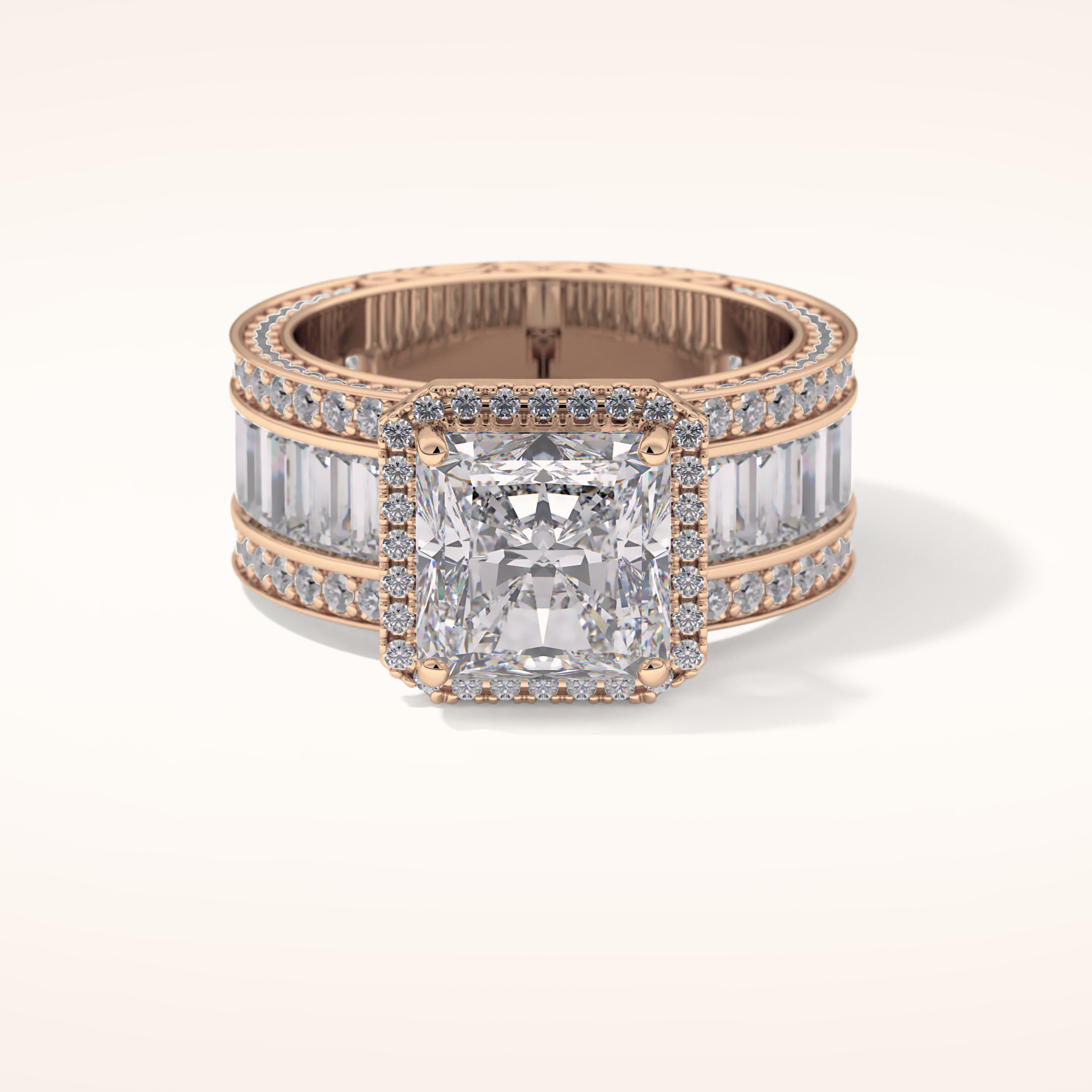 3.73 CT Radiant Shaped Halo & Pave Moissanite Engagement Ring