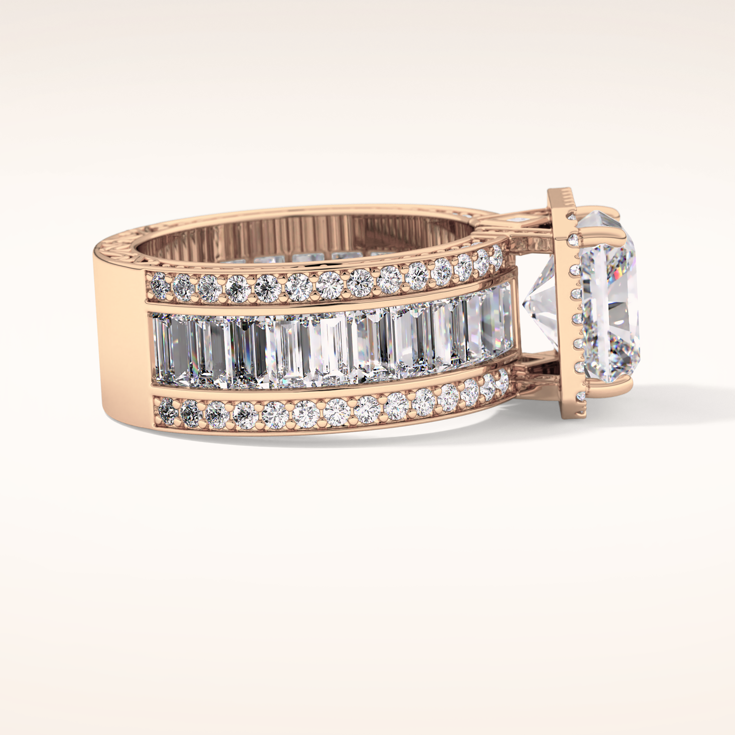 3.73 CT Radiant Shaped Halo & Pave Moissanite Engagement Ring