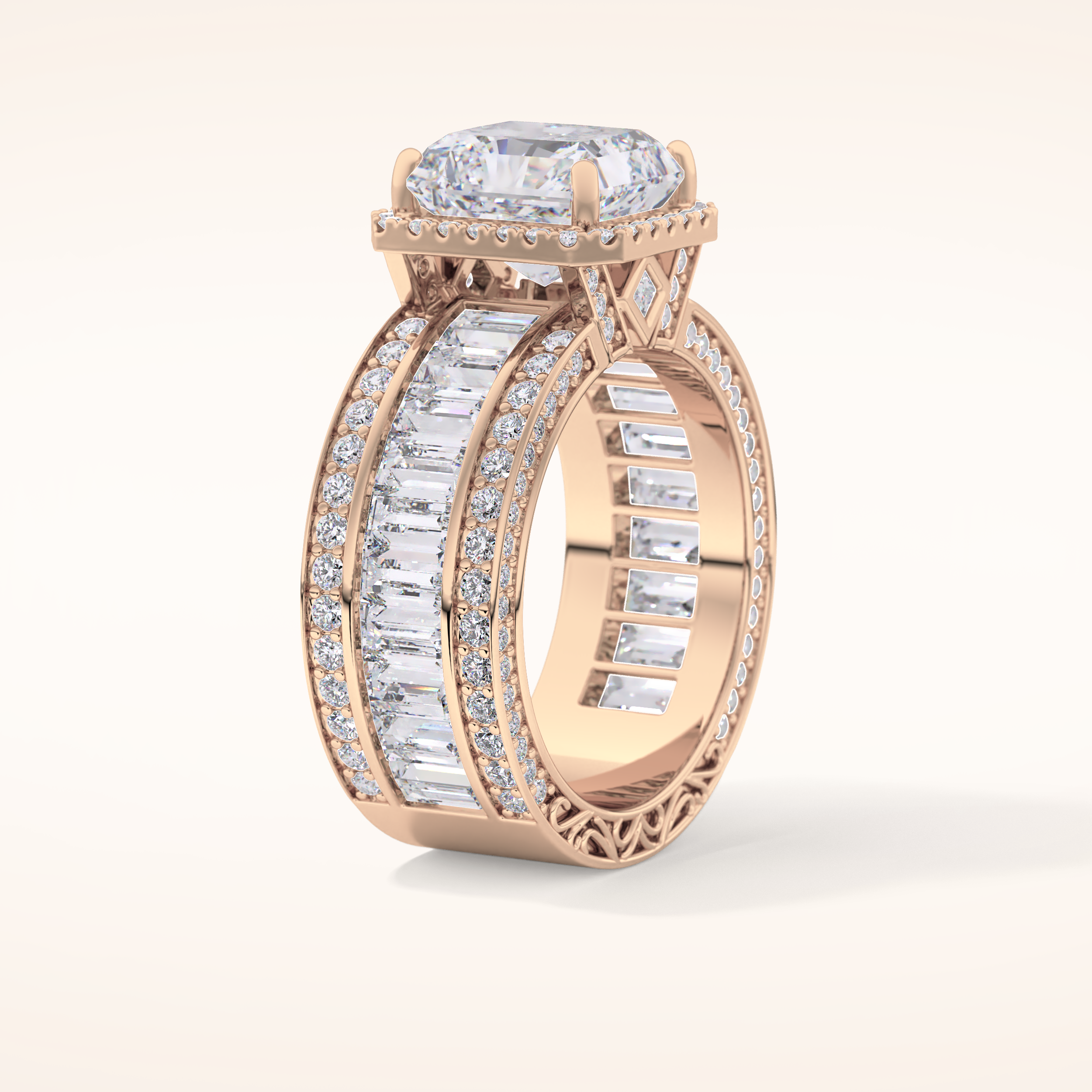 3.73 CT Radiant Shaped Halo & Pave Moissanite Engagement Ring