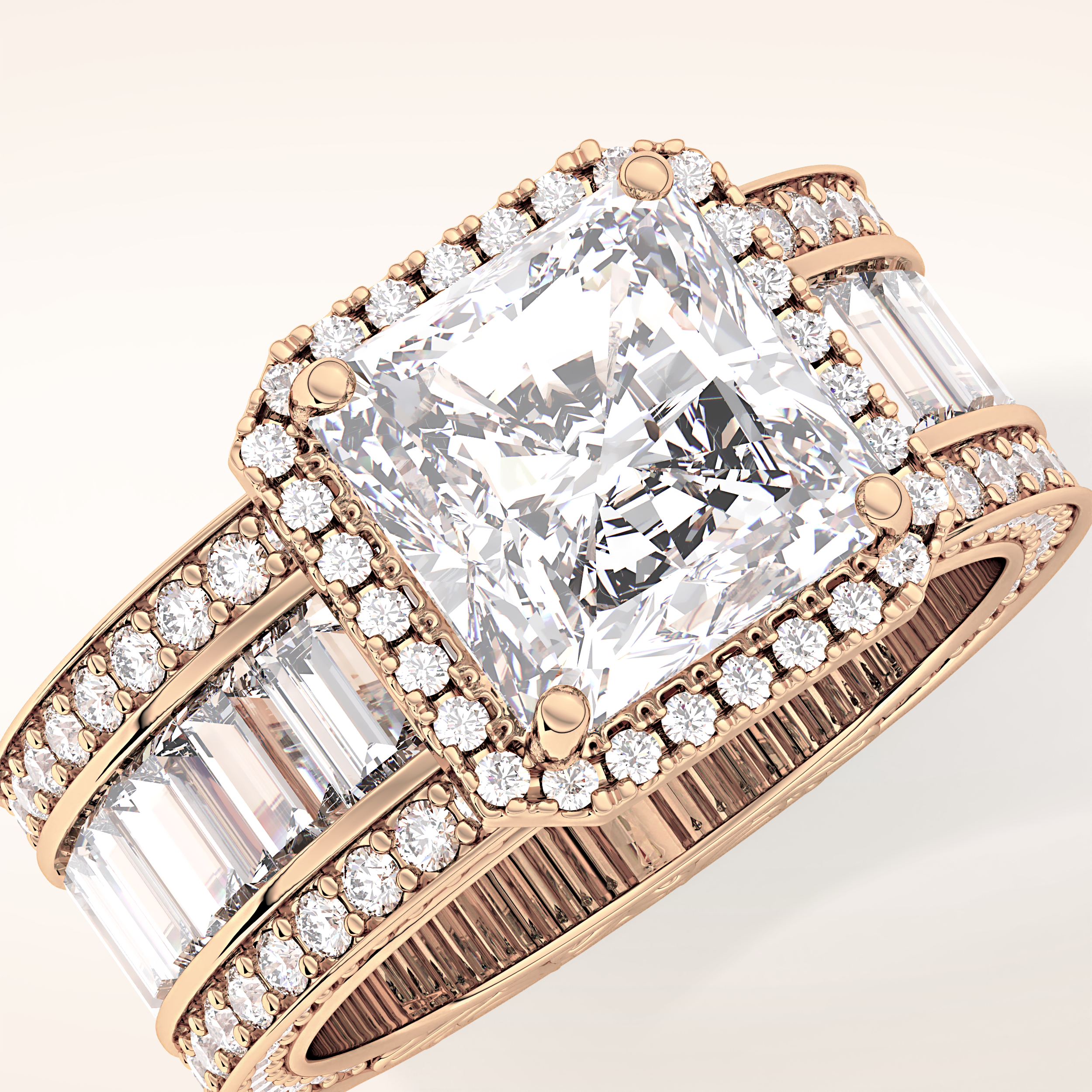 3.73 CT Radiant Shaped Halo & Pave Moissanite Engagement Ring