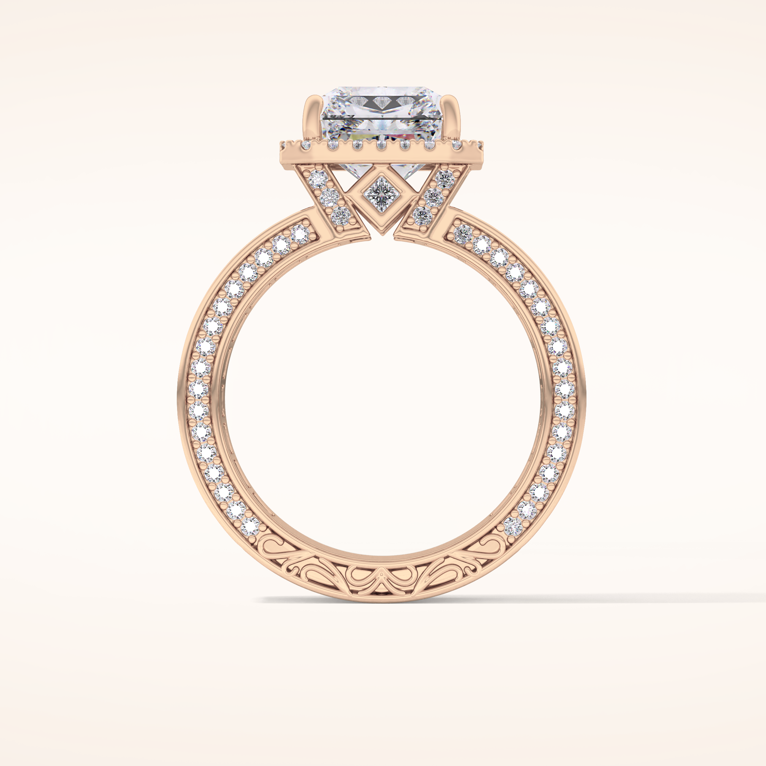 3.73 CT Radiant Shaped Halo & Pave Moissanite Engagement Ring