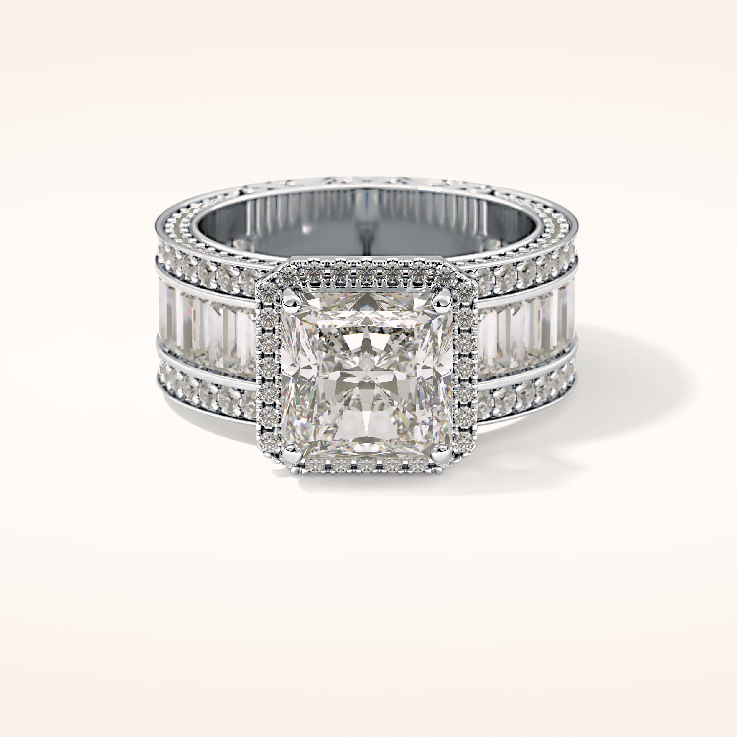 3.73 CT Radiant Shaped Halo & Pave Moissanite Engagement Ring