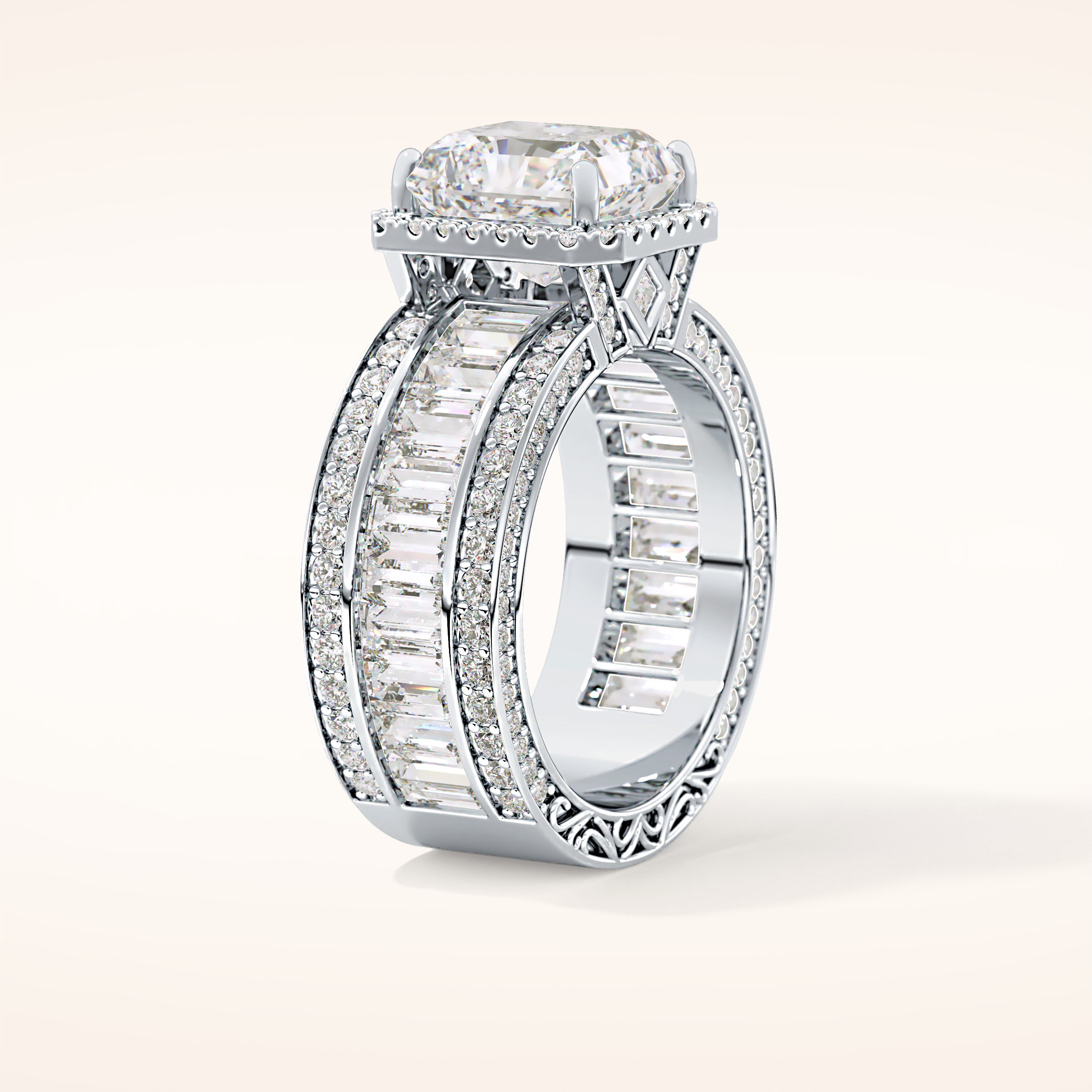 3.73 CT Radiant Shaped Halo & Pave Moissanite Engagement Ring