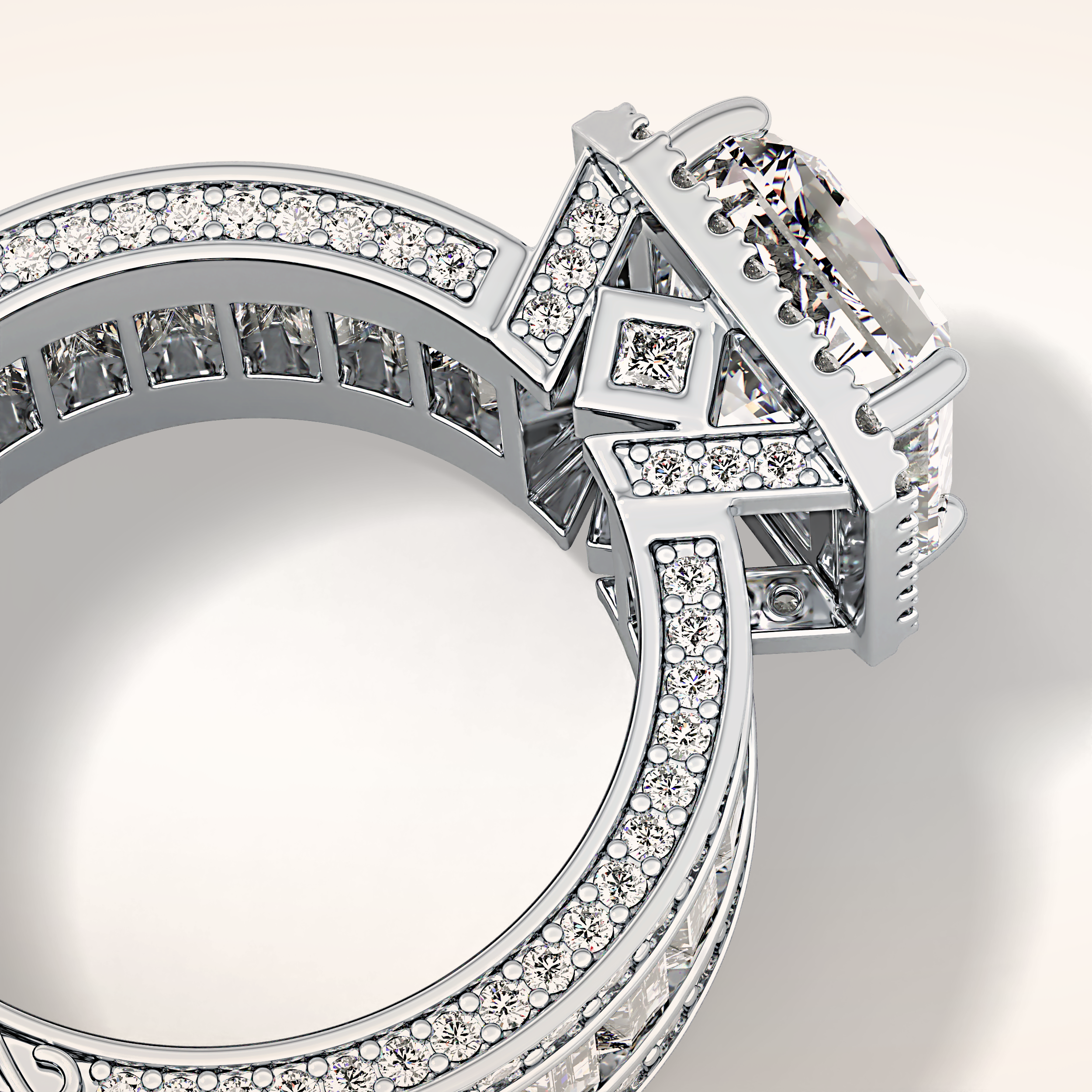 3.73 CT Radiant Shaped Halo & Pave Moissanite Engagement Ring
