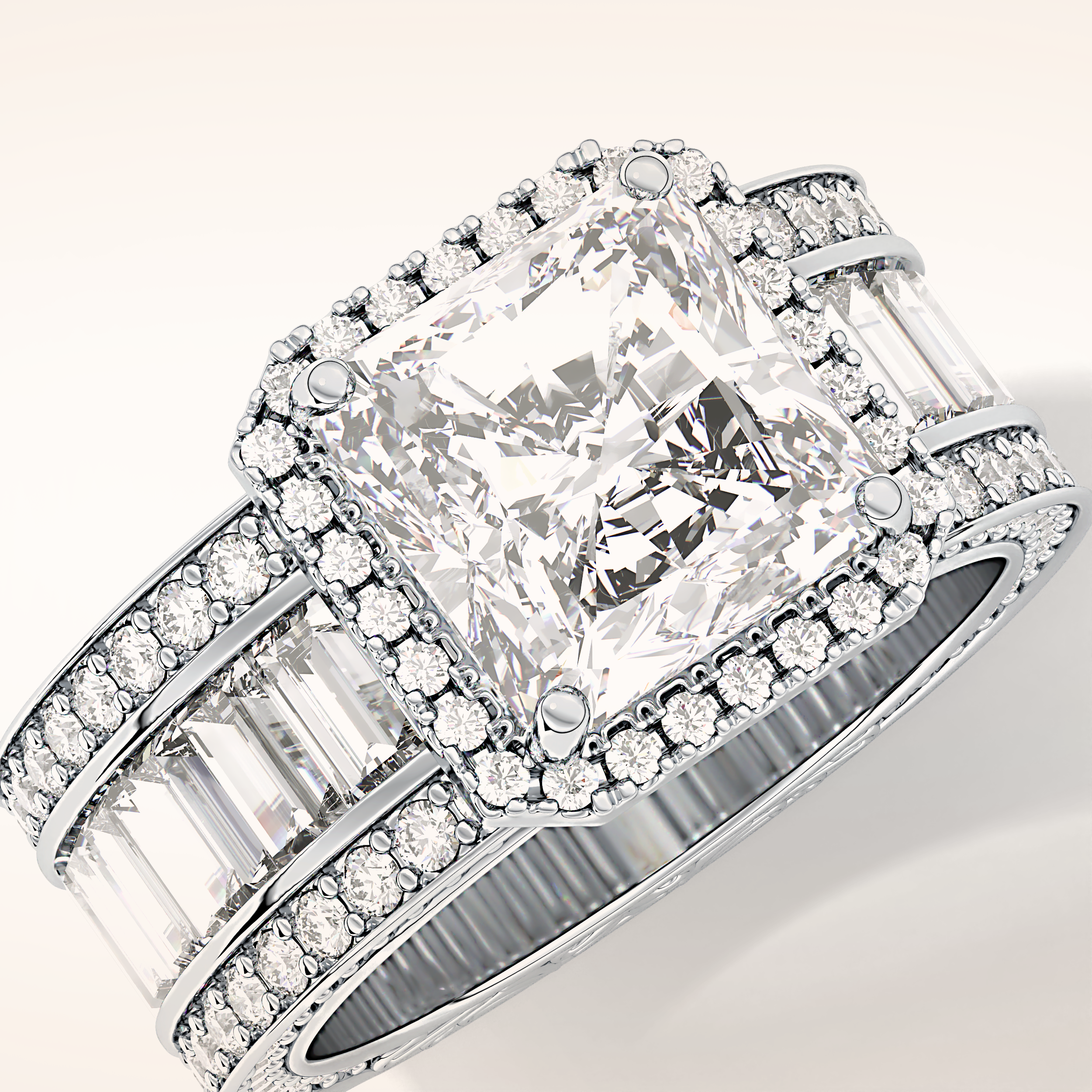 3.73 CT Radiant Shaped Halo & Pave Moissanite Engagement Ring