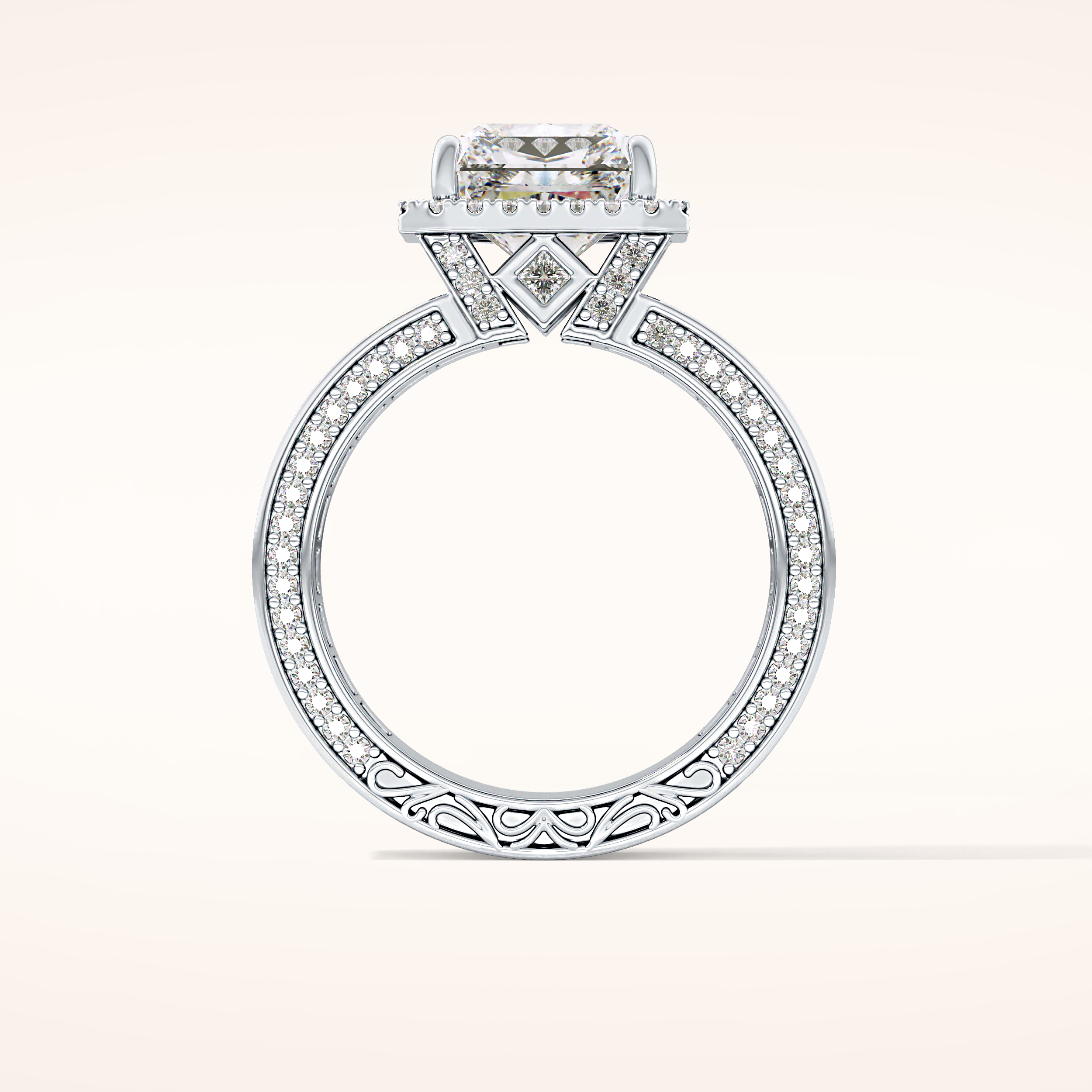 3.73 CT Radiant Shaped Halo & Pave Moissanite Engagement Ring