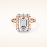 2.92 CT Emerald Shaped Halo Moissanite Engagement Ring
