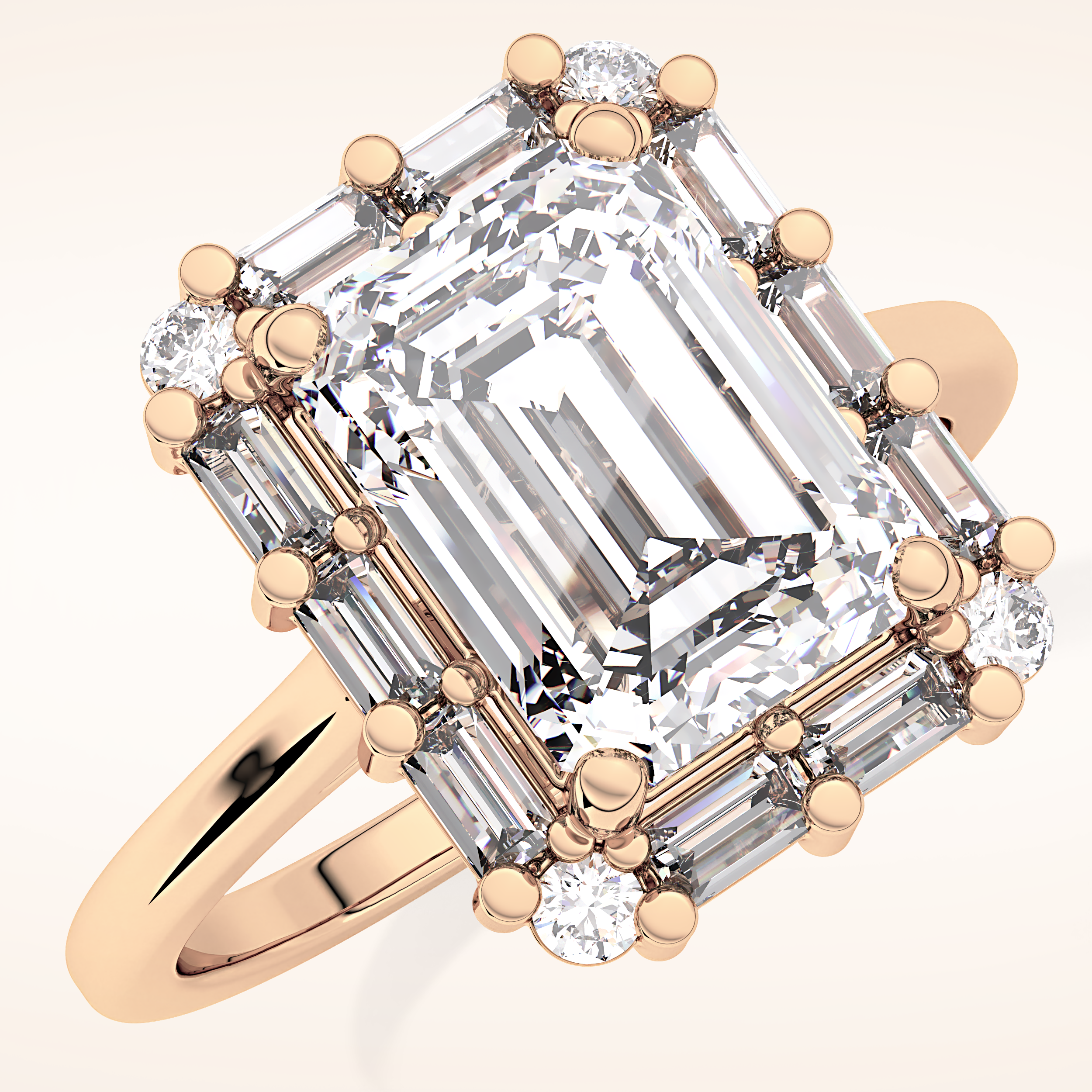 2.92 CT Emerald Shaped Halo Moissanite Engagement Ring