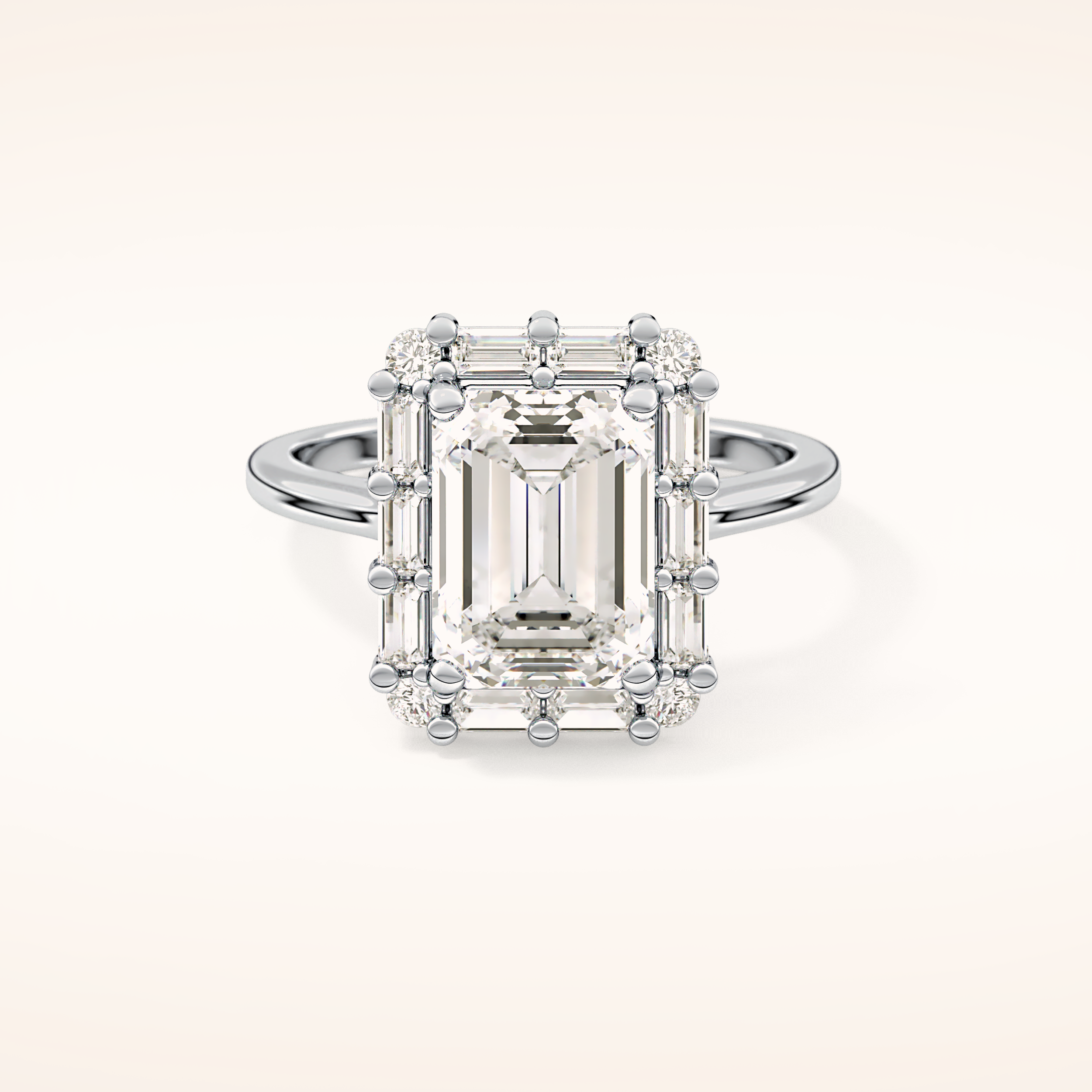 2.92 CT Emerald Shaped Halo Moissanite Engagement Ring