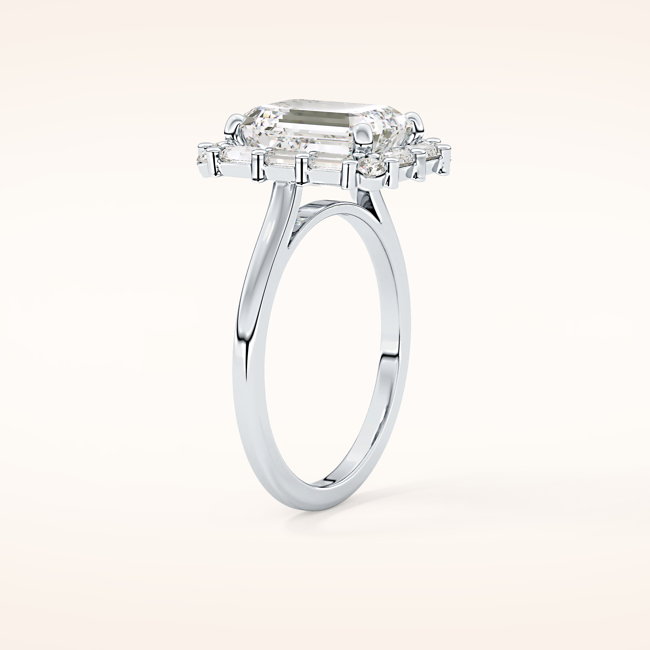 2.92 CT Emerald Shaped Halo Moissanite Engagement Ring