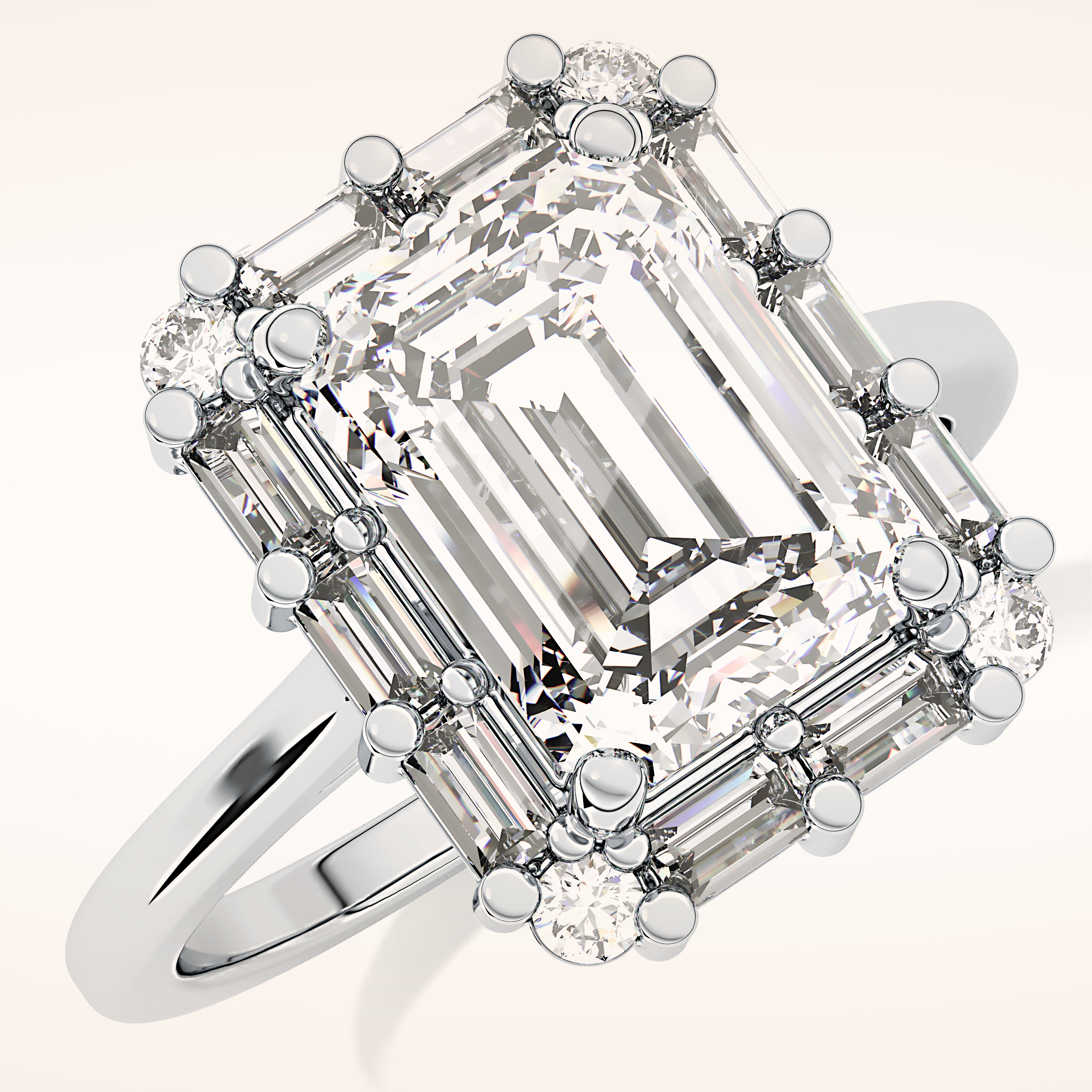 2.92 CT Emerald Shaped Halo Moissanite Engagement Ring