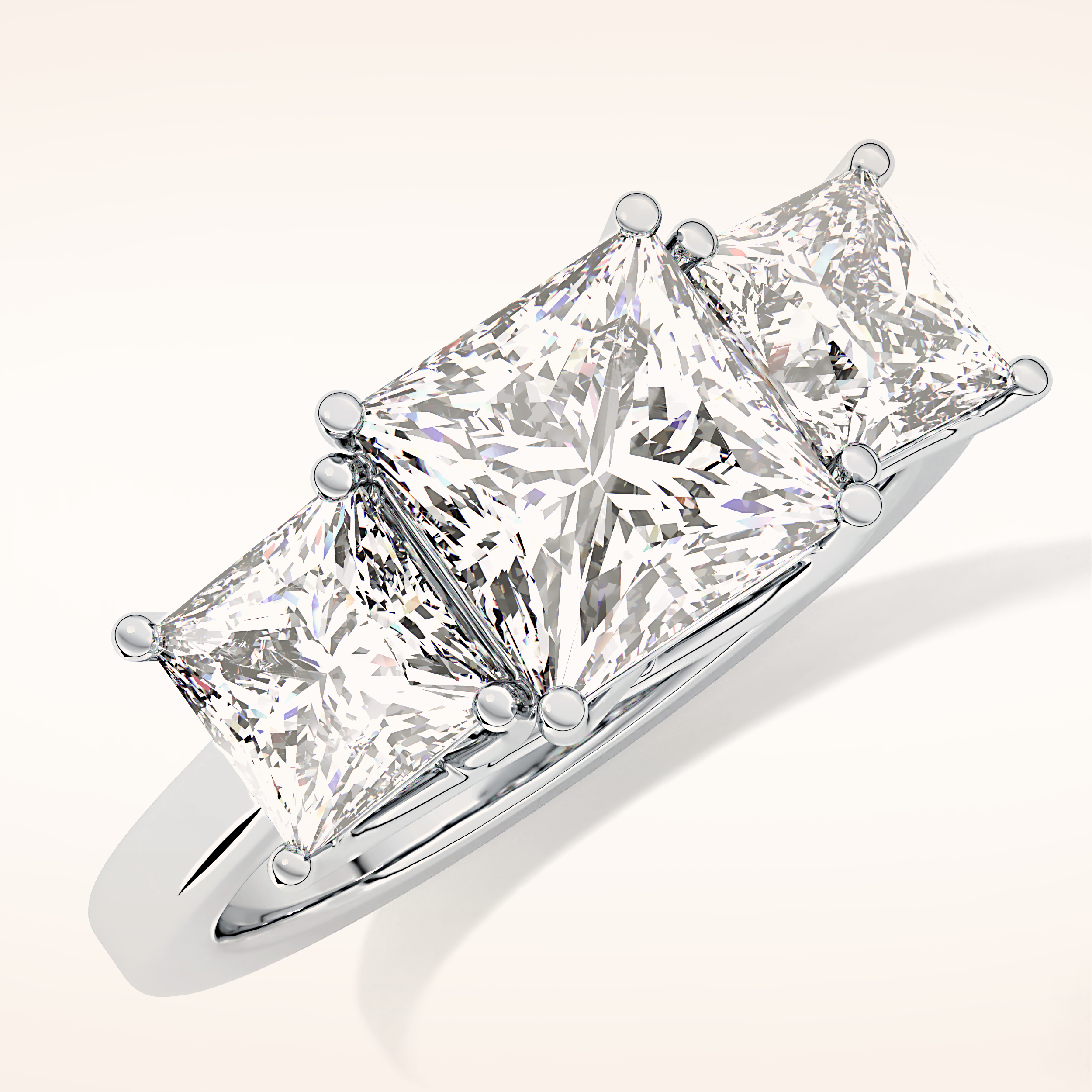 1.87 CT Princess Shaped Three Stone Moissanite Engagement Ring