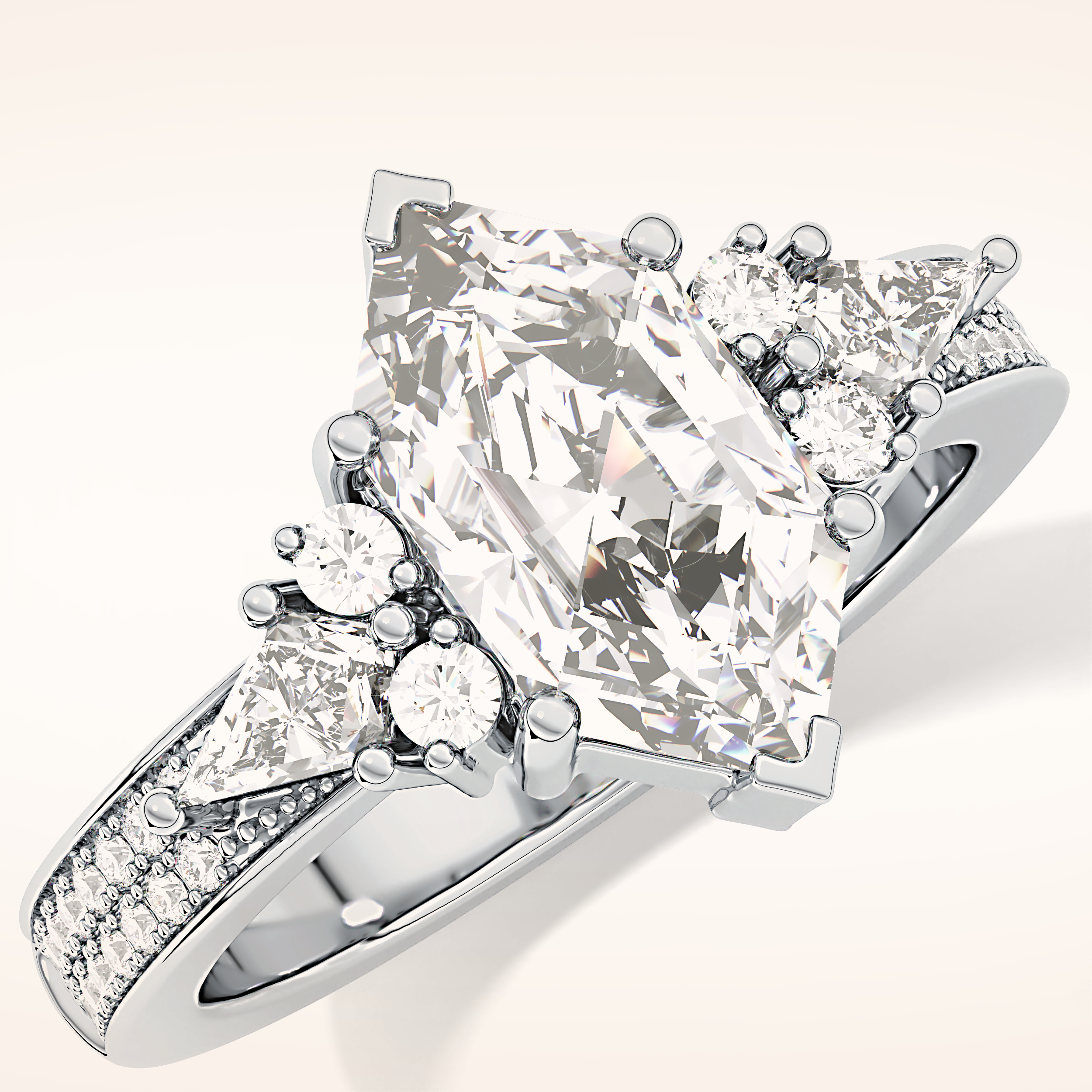 3.28 CT Hexagon Shaped Cluster Moissanite Engagement Ring