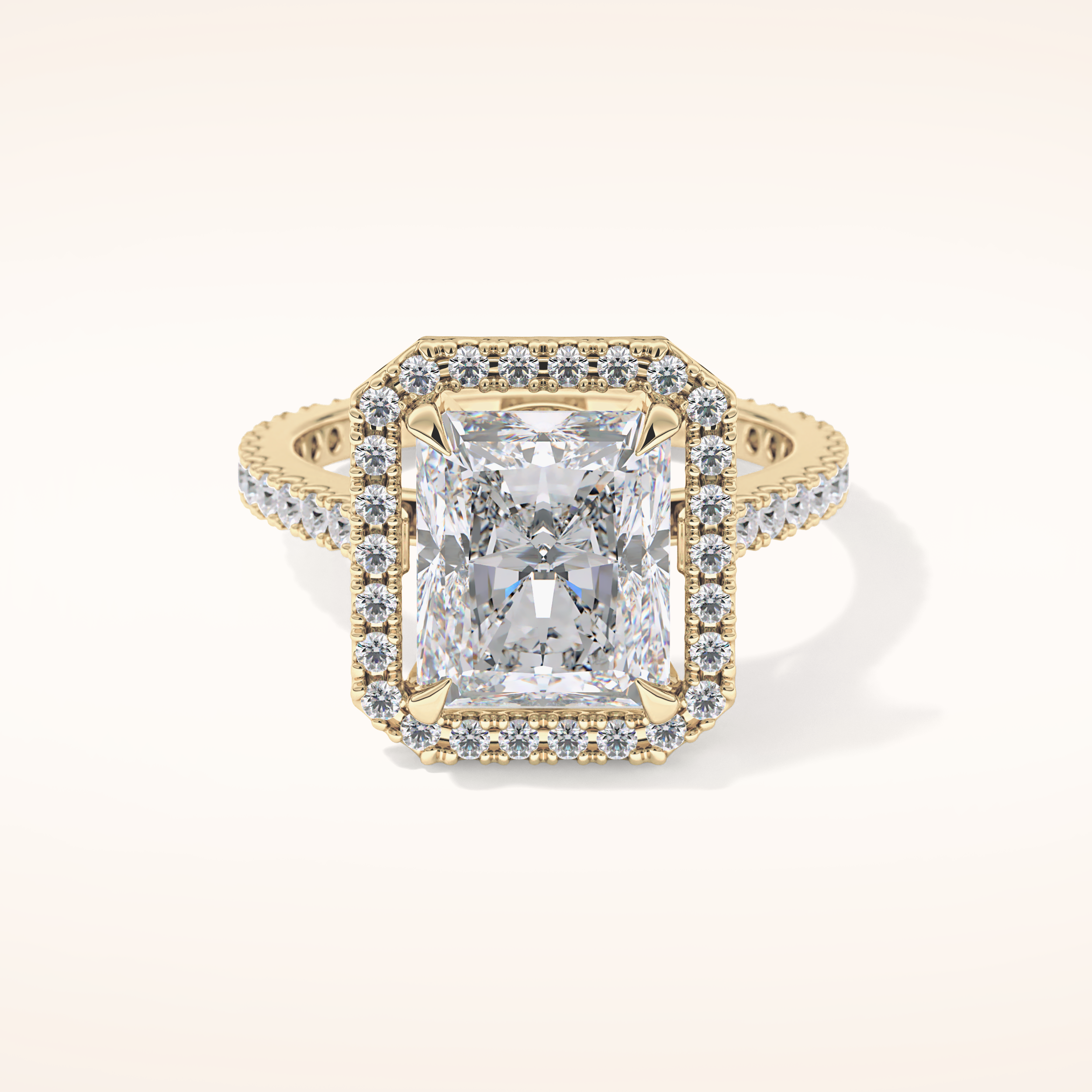 4.51 CT Radiant Shaped Pave & Hidden Halo Moissanite Engagement Ring