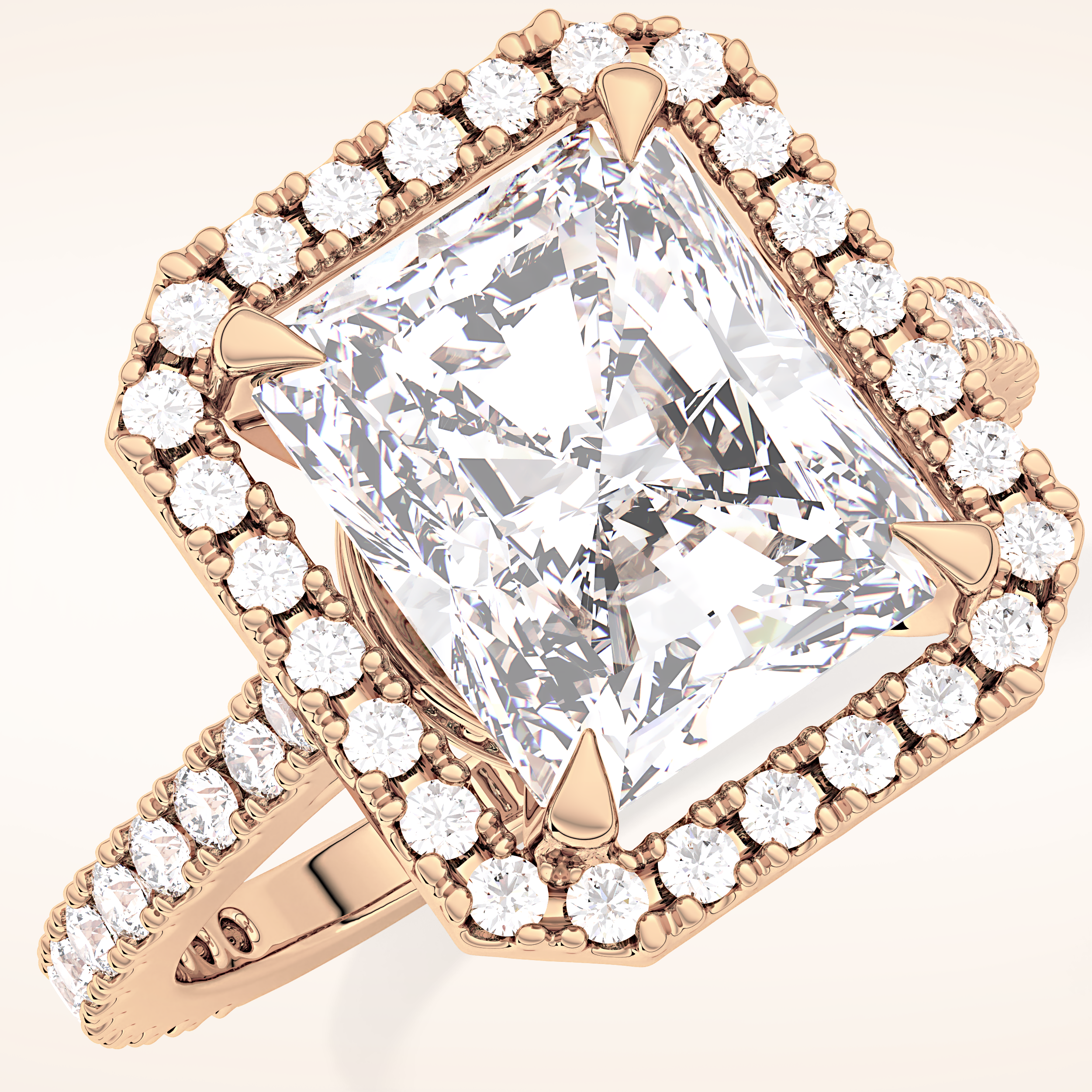 4.51 CT Radiant Shaped Pave & Hidden Halo Moissanite Engagement Ring